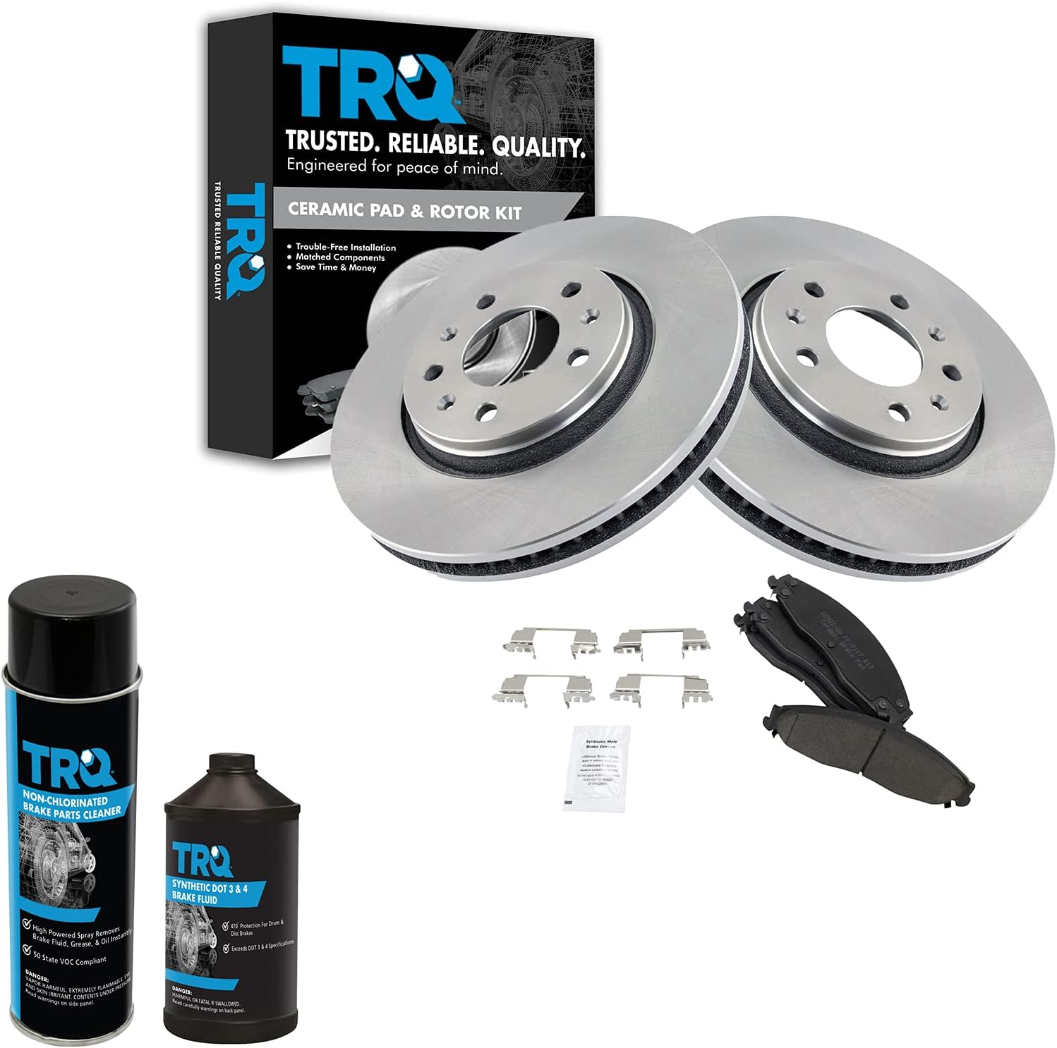 TRQ Front Brake Pad & Rotor Kit Brake Chemical Kit Brake Pads Brake Rotor Ceramic Compatible with 2003-2005 Cadillac CTS 2005-2008 STS