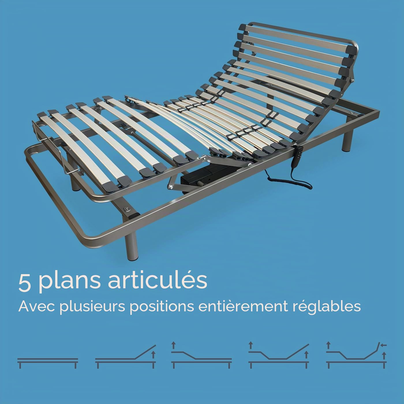 amuéblate Online - Lit articulé électrique Ergotop avec 5 Plans et Structure renforcée, Ergonomique, fiable et Silencieux, Moteur Allemand, 90 x 190 cm