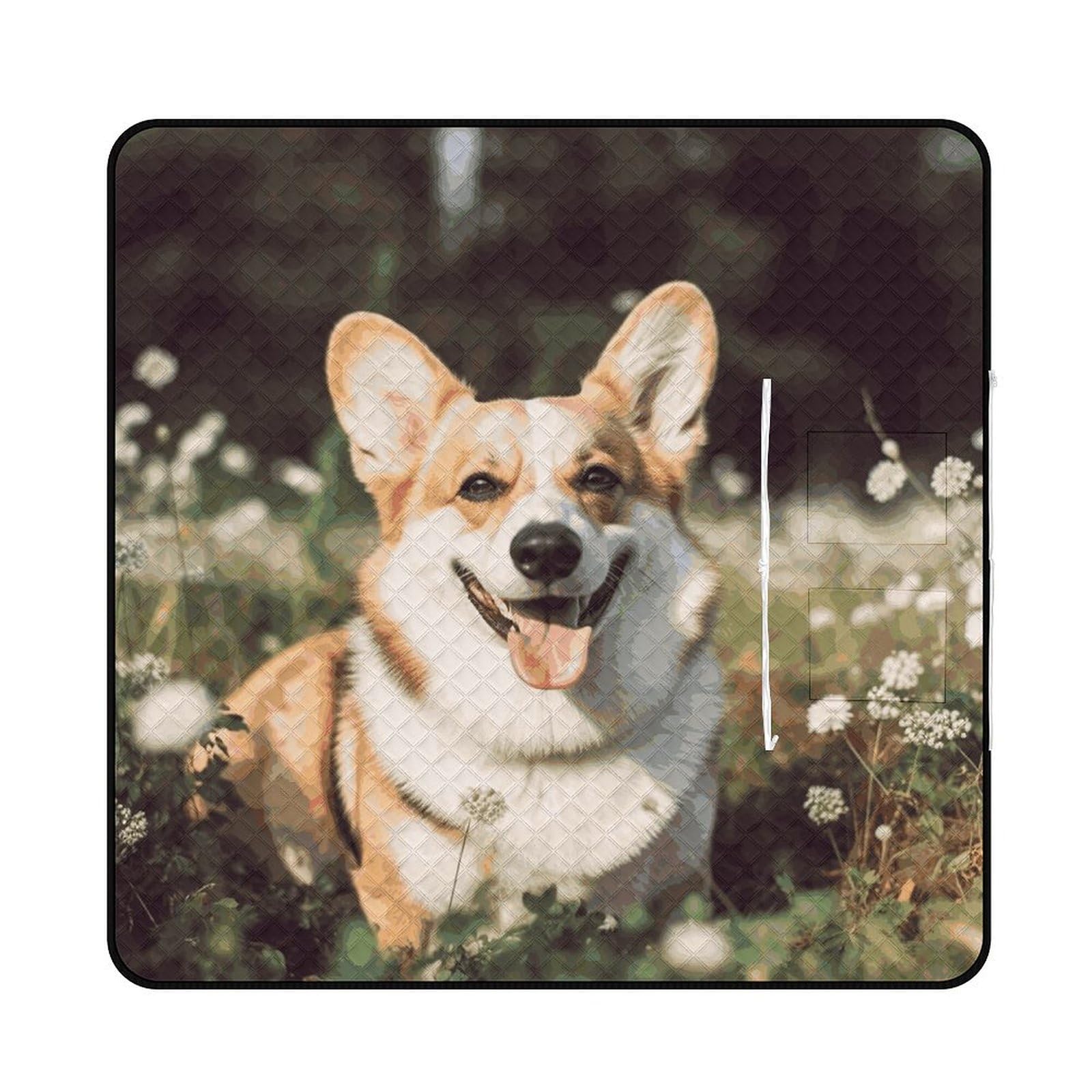 Tapis de pique-nique Happy Corgi pliable avec finitions de qualité supérieure