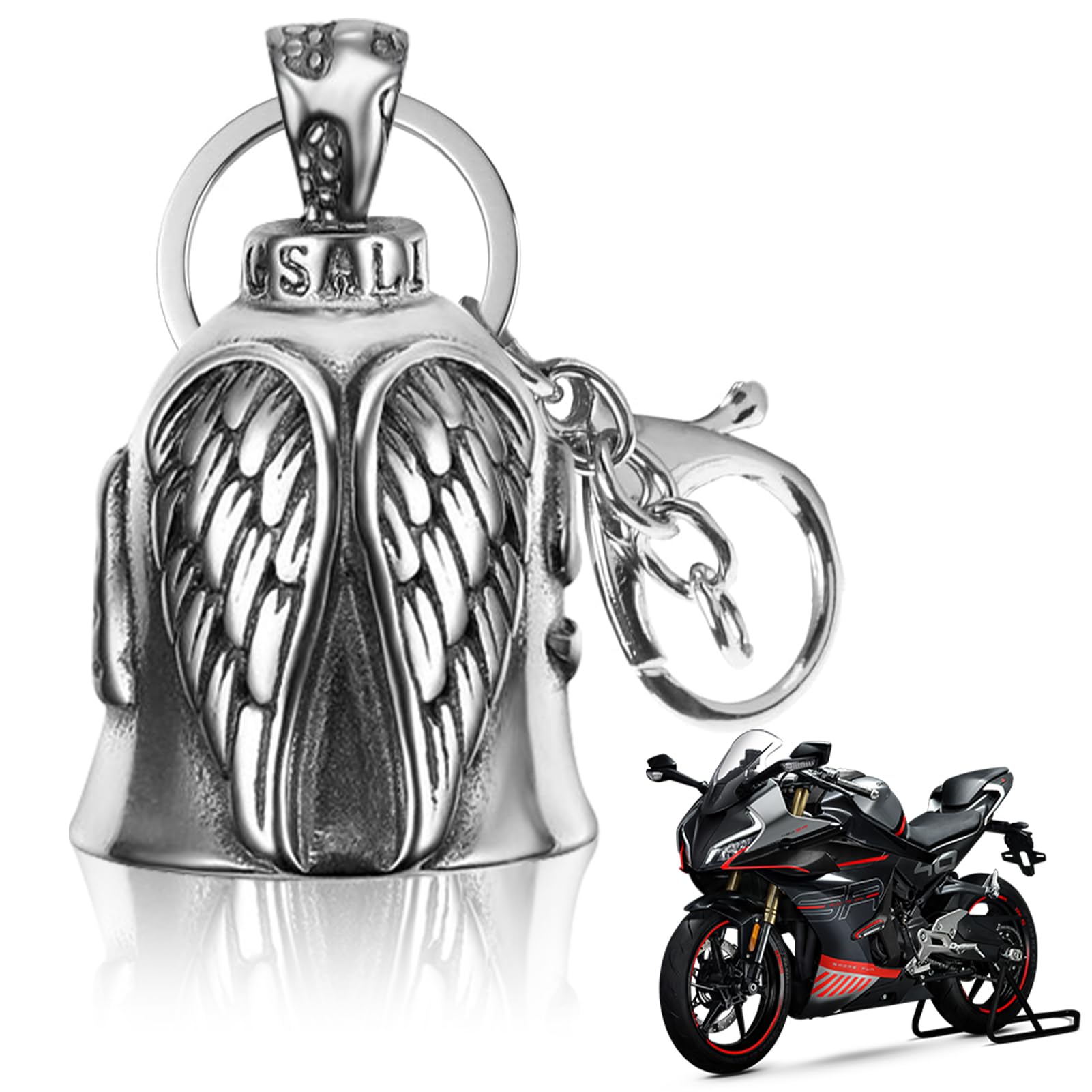 Llavero Moto Campana Guardiana Campana de Motocicleta de la Guarda de Acero inoxidable con Anillo Colgante Amuleto de Buena Suerte para Bicicletas Coches Vehículos Eléctricos