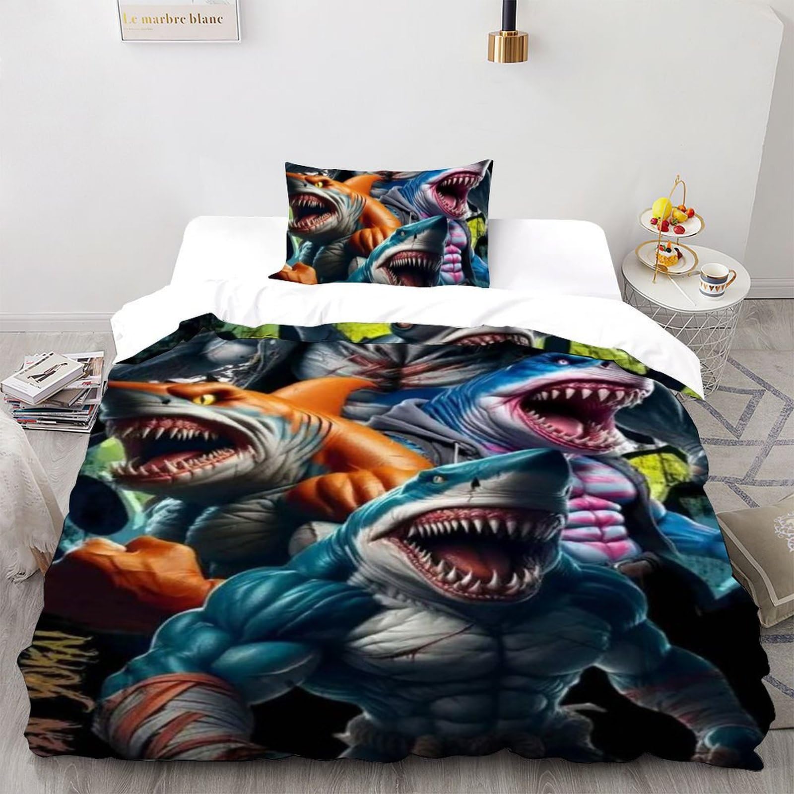 Housse de couette single animaux marine microfibre 135x200 parure de lit enfant dessin animé