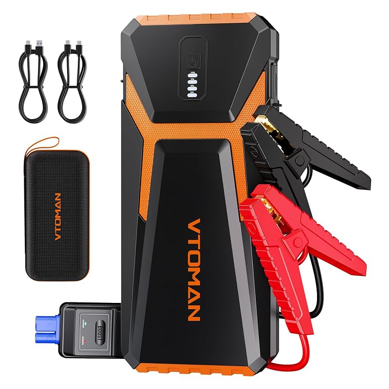 Auxiliar de Partida VTOMAN V10 Pro 4500 A para Veículos 12 V com Power Bank e Lanterna LED, Laranja