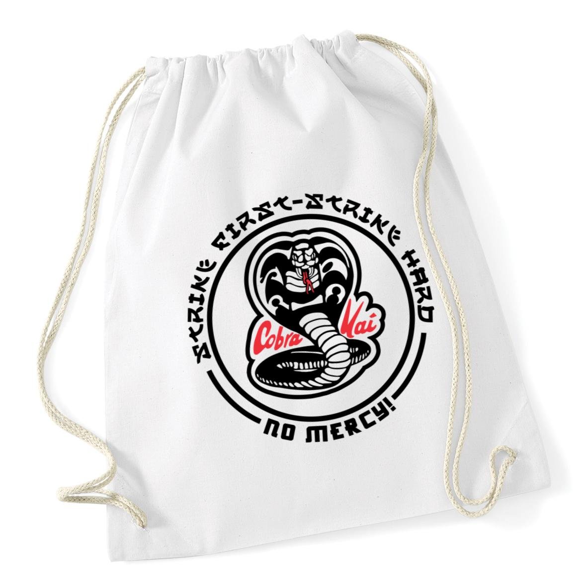 Hippowarehouse COBRA KAI STRIKE FIRST - STRIKE HARD Drawstring Cotton School Gum Kid Bag Sack 37cm x 46cm, 12 litres