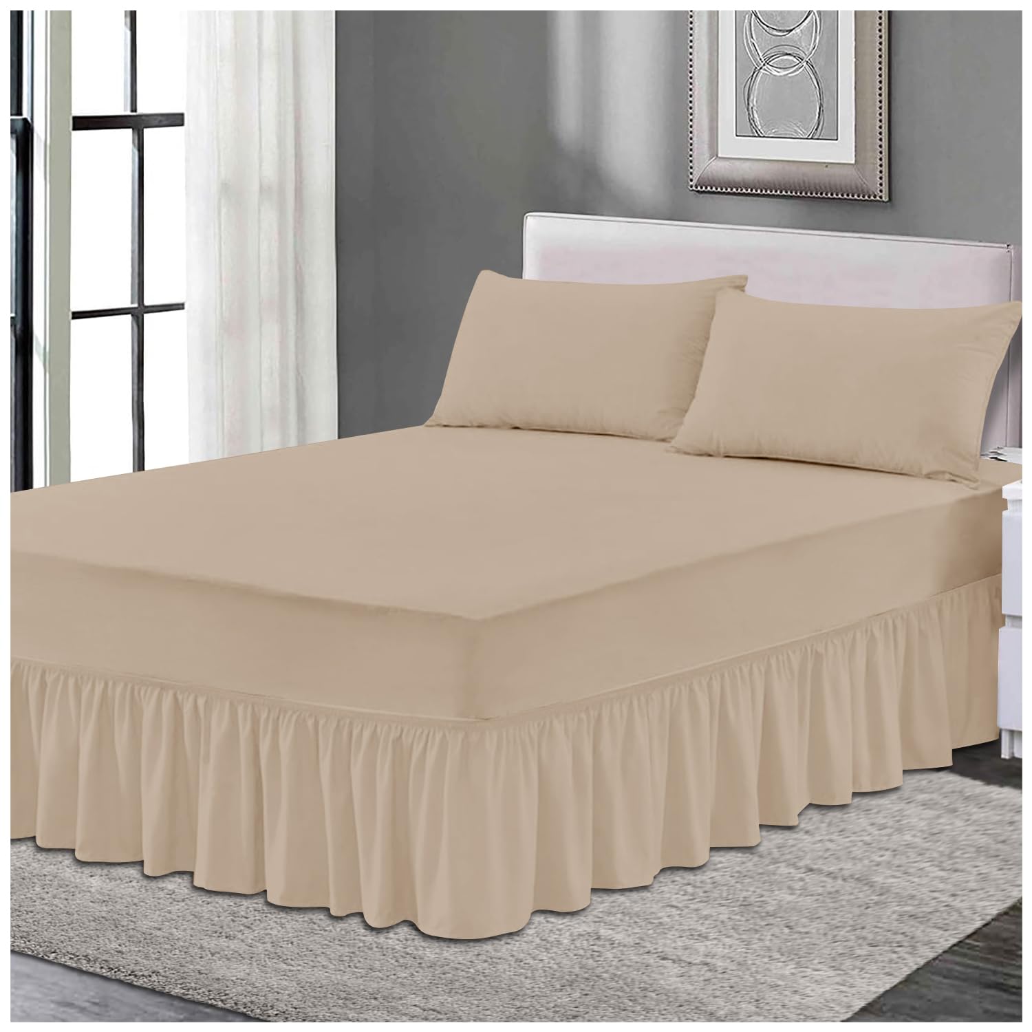Gc Gaveno Cavailia Natural Plain Elastic Bed Valance Sheet, Ruffles Bed Skirt Sheets, Ultra Soft Bedskirts Valance Bedsheets,