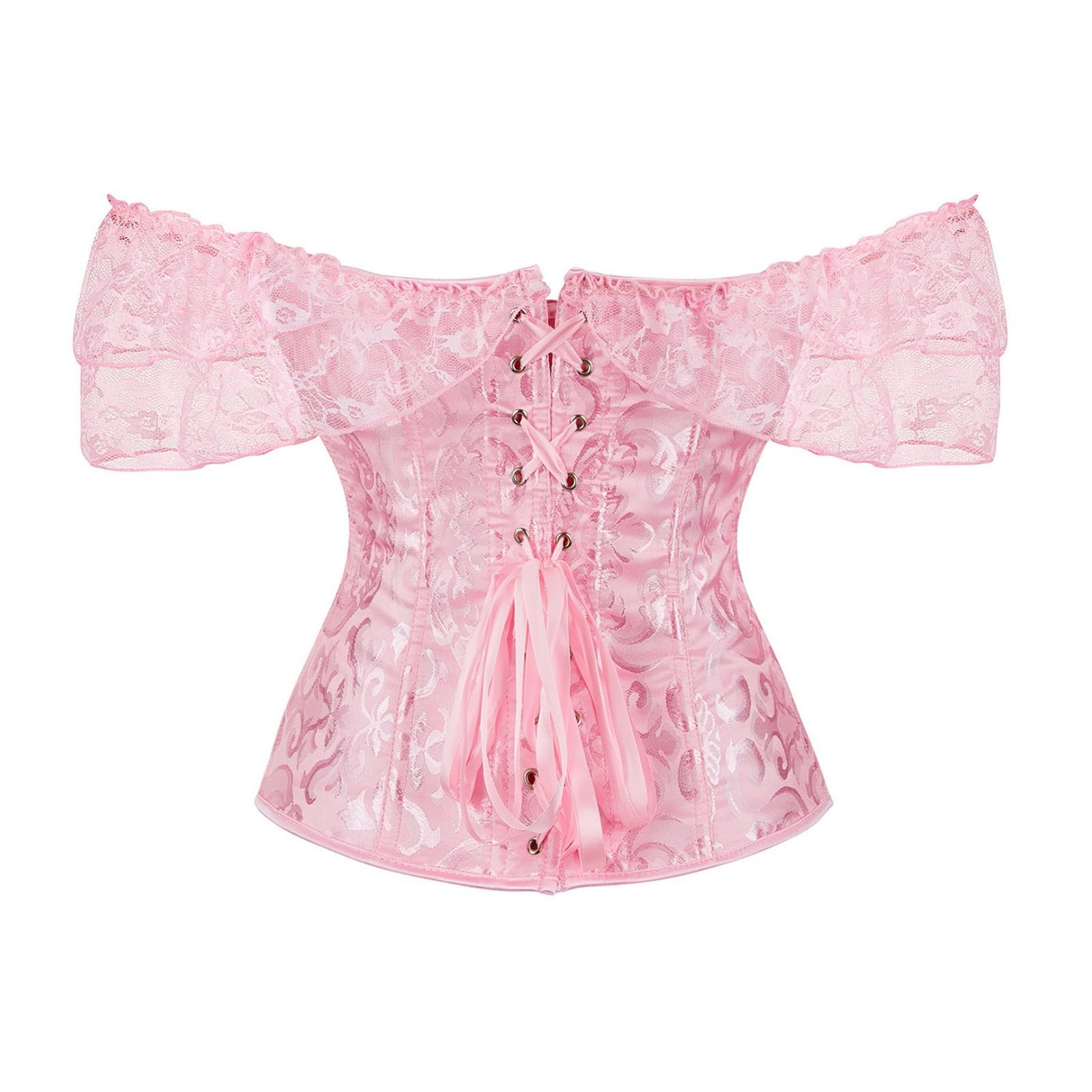 Elegante corsetto in broccato con maniche ad aletta, da donna (rosso, XL)