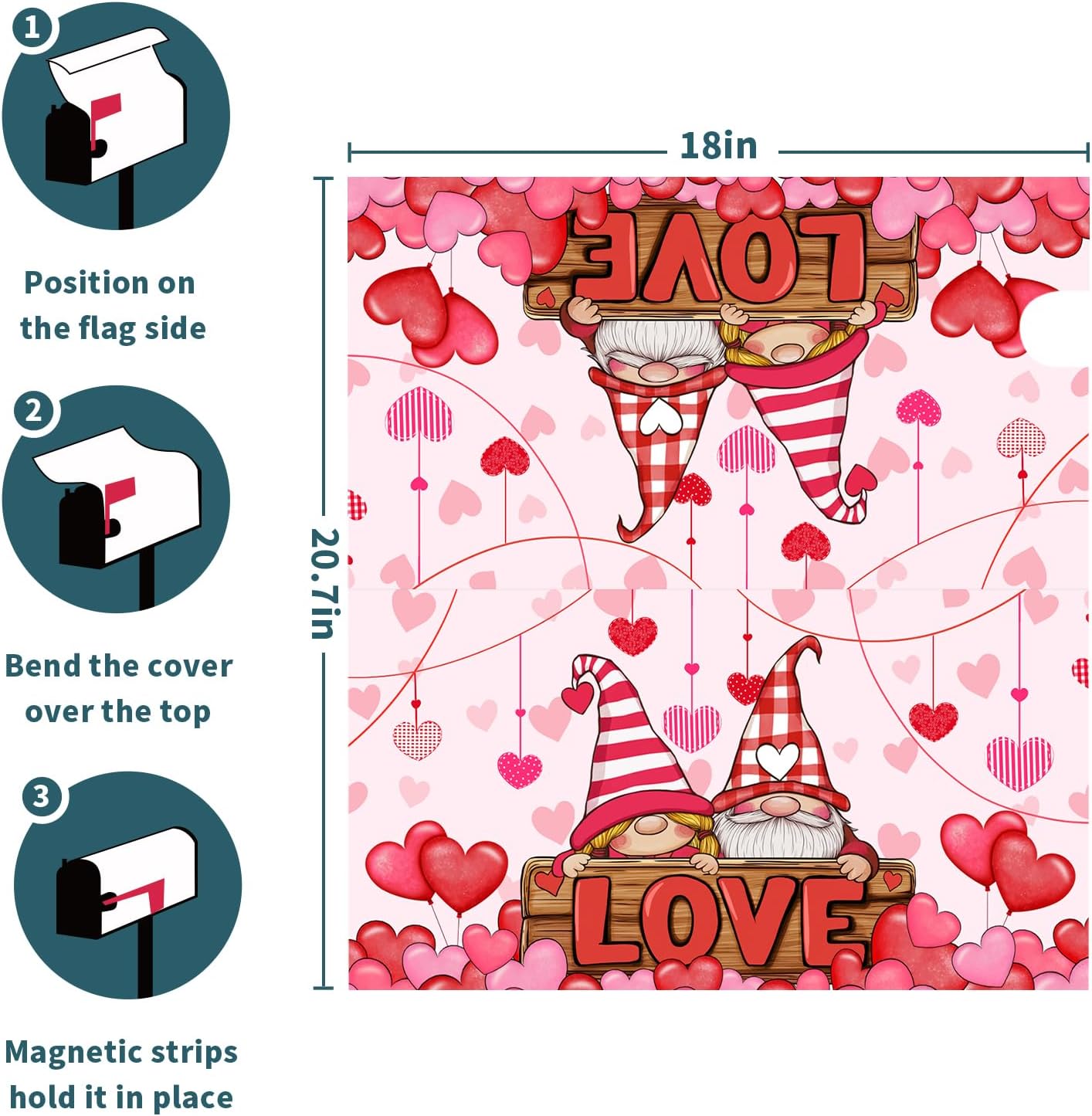 Happy Valentine's Day Mailbox Covers Magnetic Love Heart Pink Mailbox Cover Standard Size 18 X 21 Valentine's Day Decor Holiday Mailbox Wrap Post Letter Box Cover Decorative for Home Garden Outdoor