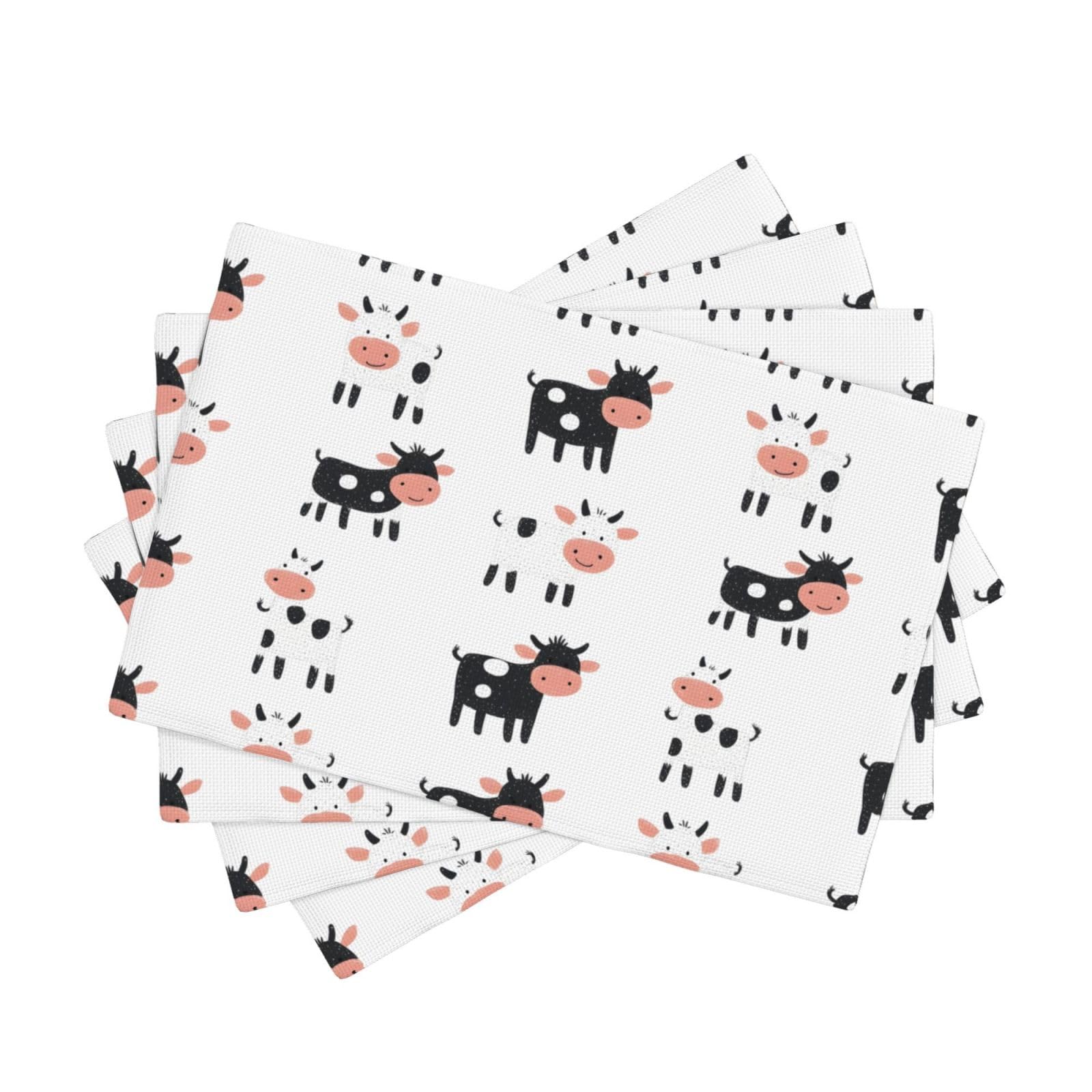 Set de table lavable imprimé vache anti-tache et résistant à la chaleur pour enfant