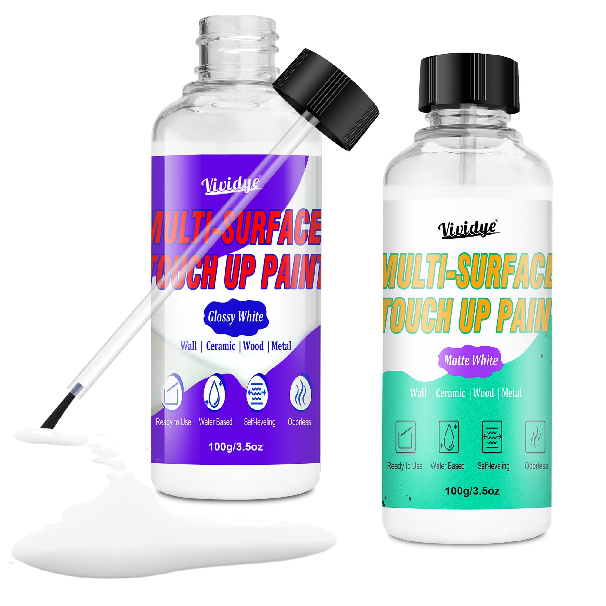 Touch Up Paint Kit 7oz - High Gloss and Matte White Touch Up Paint Pen, Multi-Surface Wall Paint for Scratches, Chips, Cracks on Door, Cabinets,