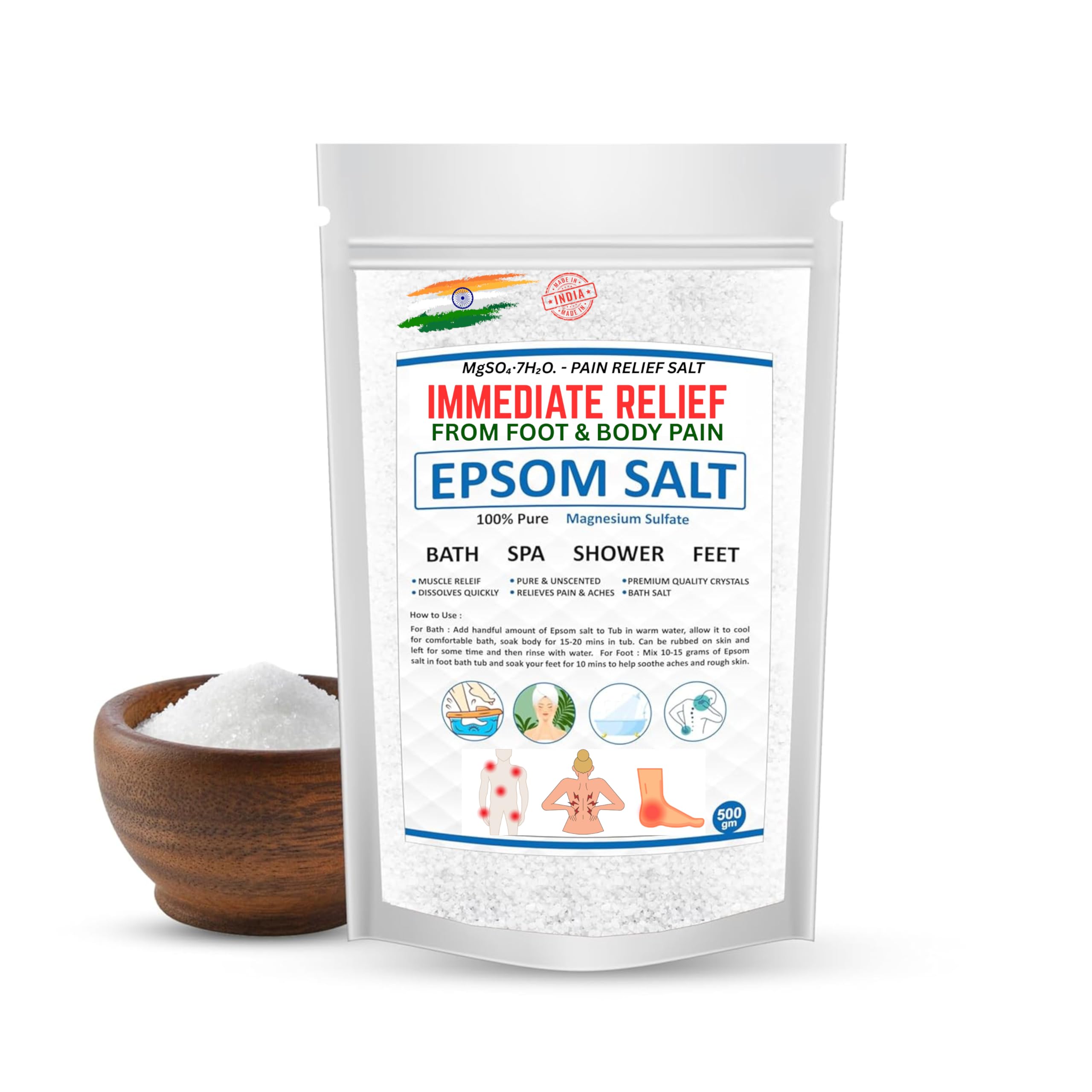 Epsom Bath Salt Crystal and Bath | For refreshing bath soak | Foot Spa | Relieves aches & pain - 500 Gram-picture-11