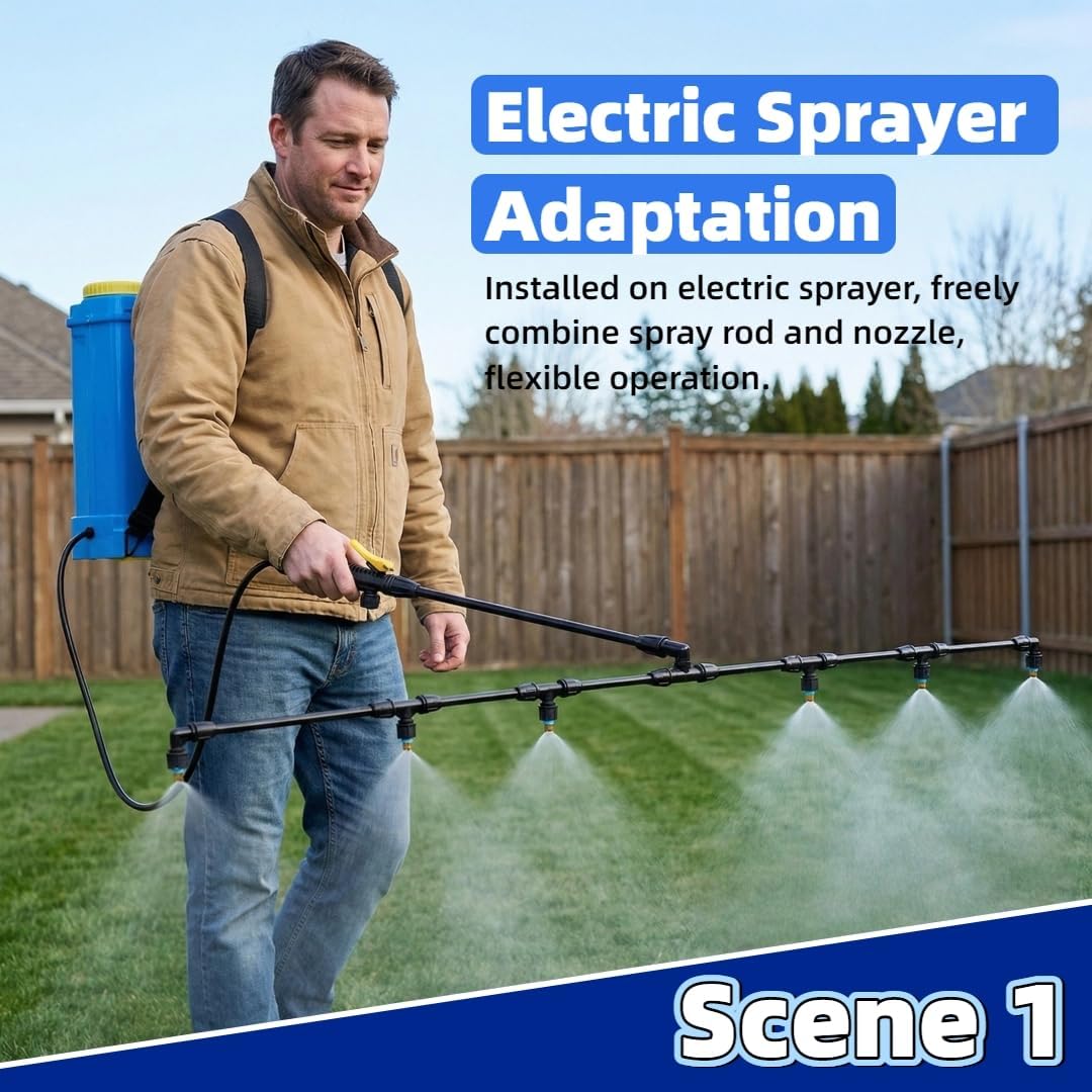 6-Nozzle Polyethylene Boom Wand, 7.5 Ft ATV Sprayer Boom with 2 Types of Nozzles & 2 Brass Fittings, Detachable Wide-Coverage Spray Attachment for Gardens, Farms, Tractors/UTVs