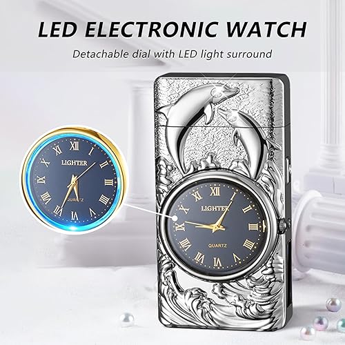 Miniatura 3 de BABOBIU Encendedor eléctrico recargable por USB, resistente al viento, encendedor de delfines sin llama, portátil, con linterna portátil, regalo