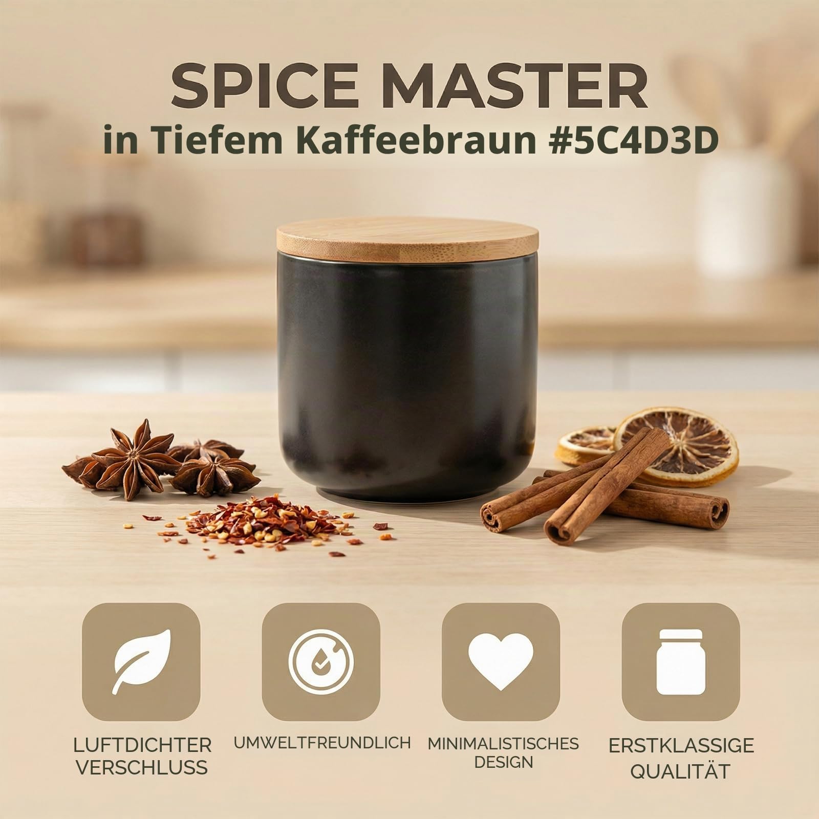 Amexo Schwarz Keramik Vorratsdose Kaffeedose mit Versiegeltem Bambusdeckel, Moderne Design Frischhaltedose 260ml/9oz Keramik Aufbewahrungsdosen für Tee Kaffee Bohne Zucker Gewürz Nüsse Korn Snack