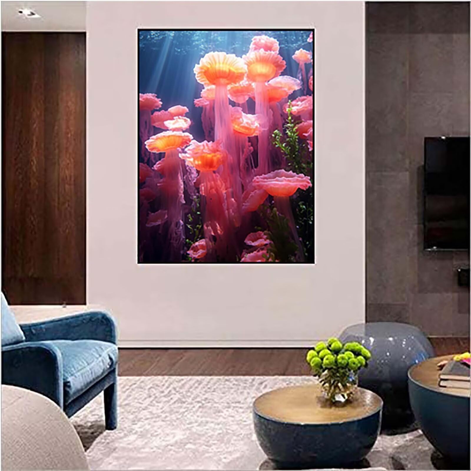 Malen Nach Zahlen Erwachsene mit Rahmen Blume Malen Nach Zahlen, DIY Basteln Erwachsene Traum Leinwand Bilder, Paint by Numbers Handgemalt Ölgemälde Kit, für Deko Wohnzimmer Geschenke 60x80cm 5-2594
