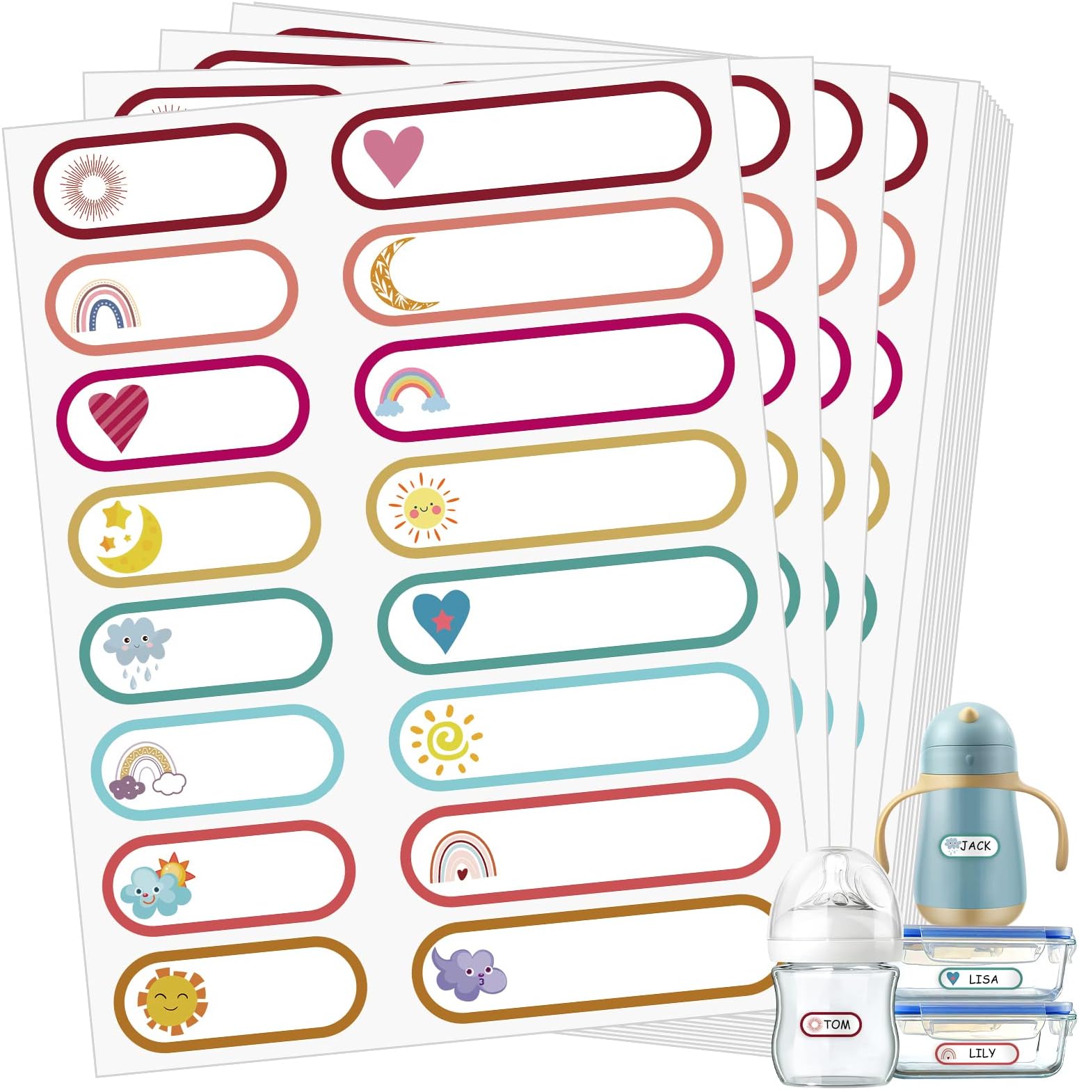 480 Pcs Baby Bottle Labels for Daycare Essentials, Waterproof Labels for Bottles, Self-Laminating School Name Tags Stickers for Kids Daycare Essentials