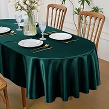 Dark Green Satin Oval Tablecloth 60 x 102 Inch for 8-10 Seats, Washable & Wrinkle Resistant Stain Resistant Fabric Table Cover for Wedding, Banquet, Party, Dining, Kitchen, Indoor Outdoor Use