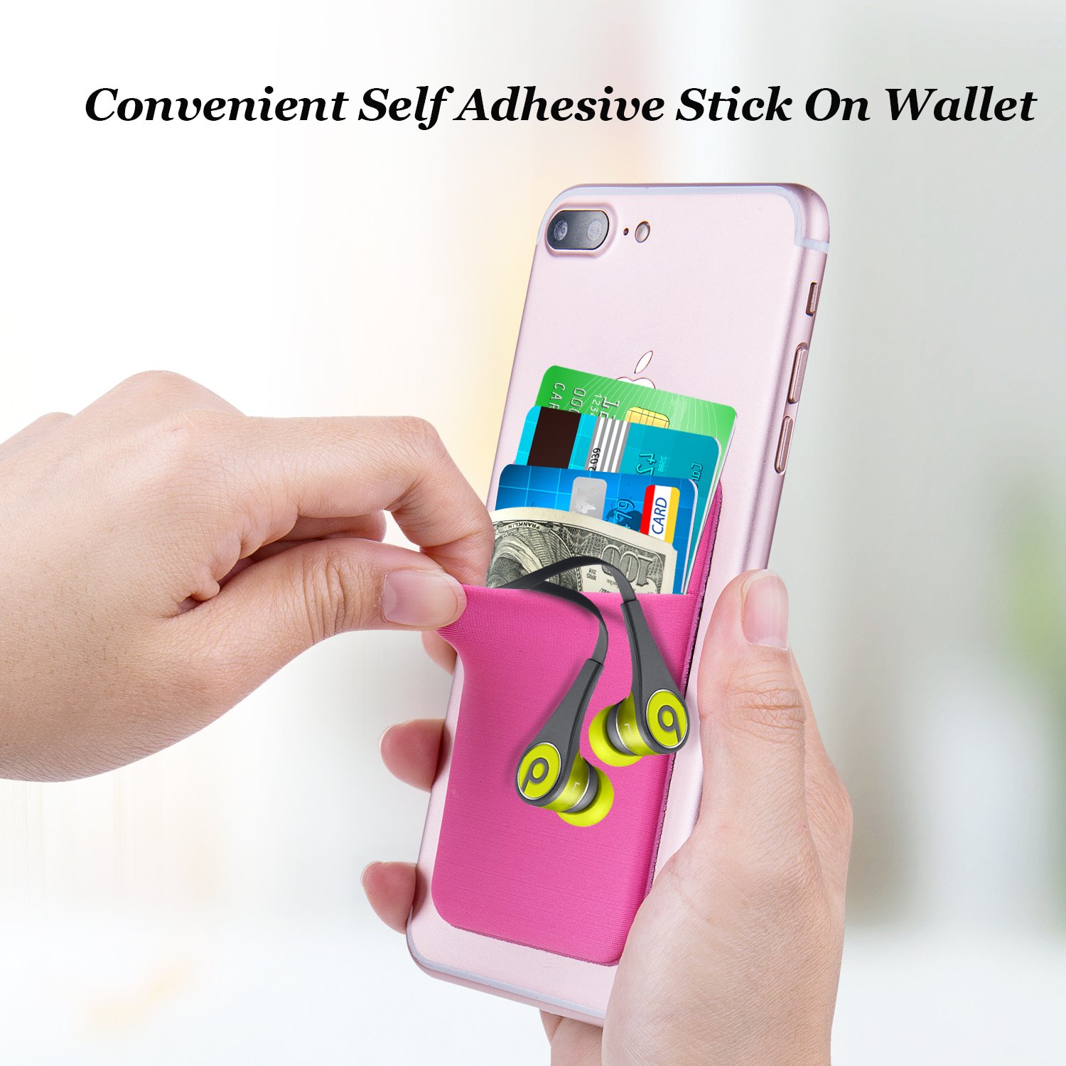 Costyle Smukłe etui na karty kredytowe z tyłu telefonu komórkowego Stick On Wallet, Różowy, szary, miętowy zielony, różowy, Medium, Etui na karty w pełni zakryte