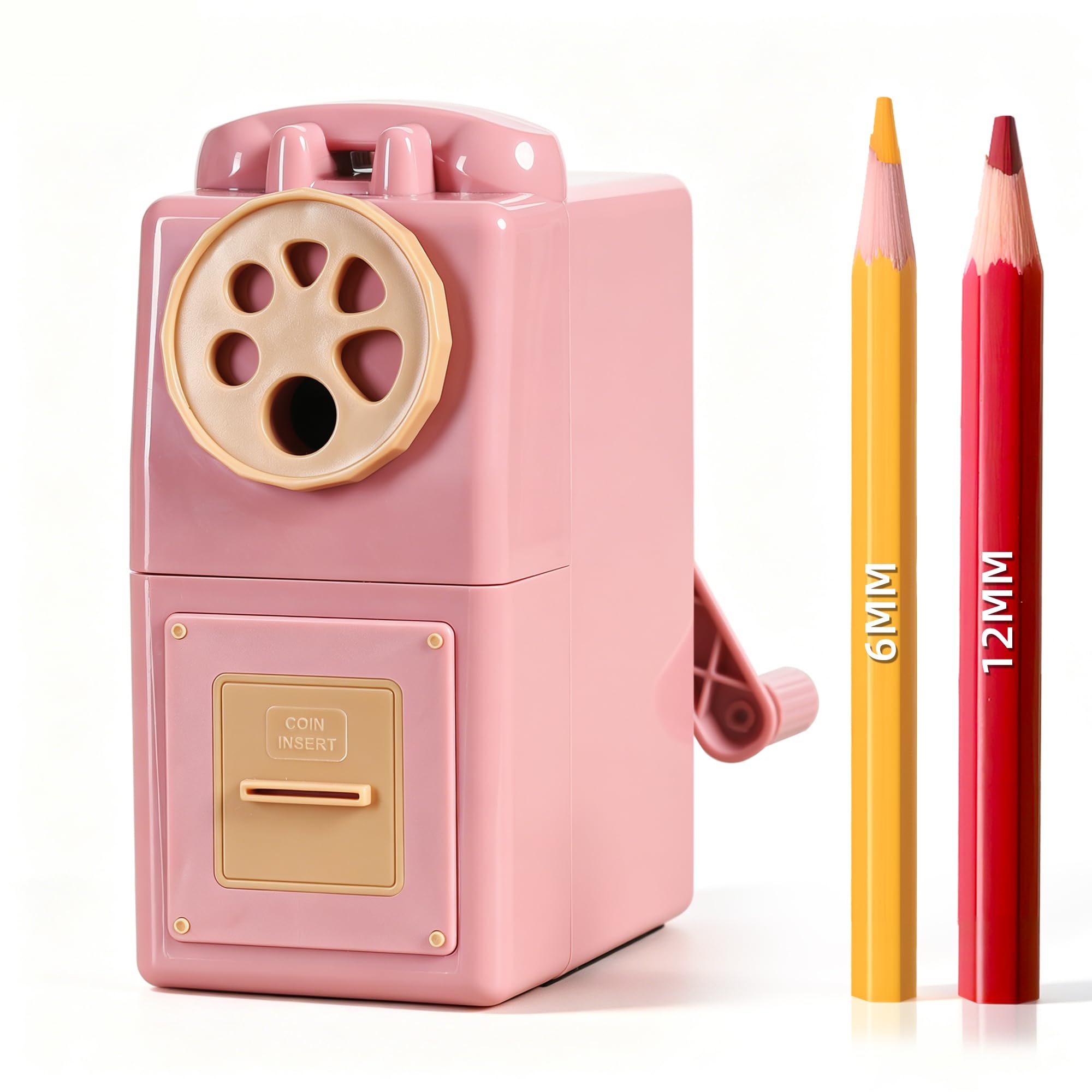 ZMOL Manual Hand Crank Pencil Sharpener, 6 Sizes, 6-12mm, Dusty Pink