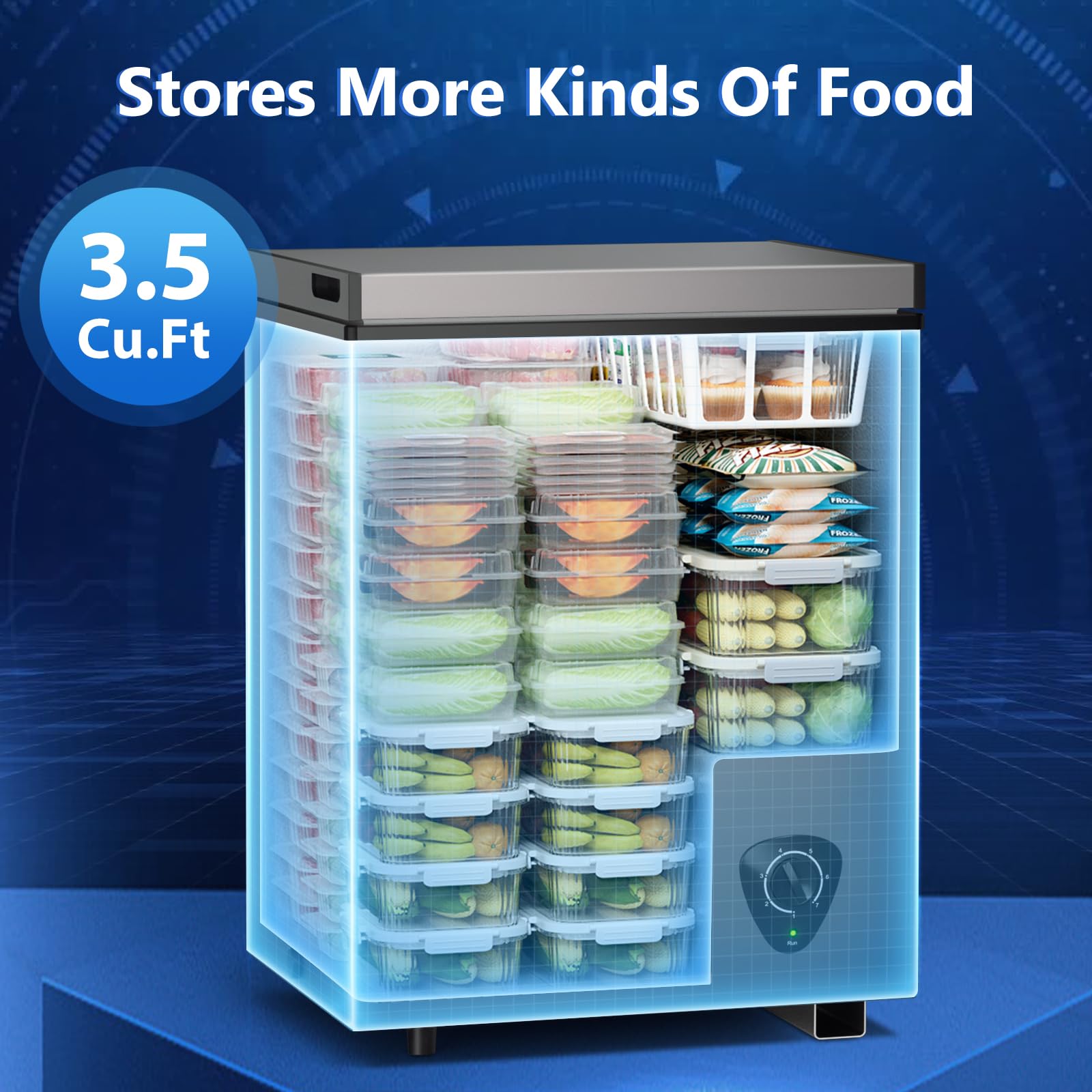 Lifeplus Chest Freezer, 3.5 Cubic Feet Small Deep Freezer Compact Top Open Door With Removable Basket, 7 Temperature Control Energy Saving Super Quiet For Kitchen Office Apartment Garage, Grey on Fridge.com - View 4