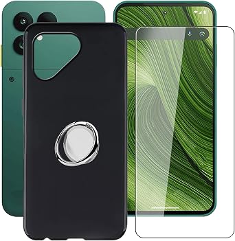 Black Case for Fairphone 6 6.31" with 1 x Tempered Glass +360 Cell Phone Metal Ring Holder, Slim Soft Silicone Military Grade Shockproof TPU Cover for Fairphone 6