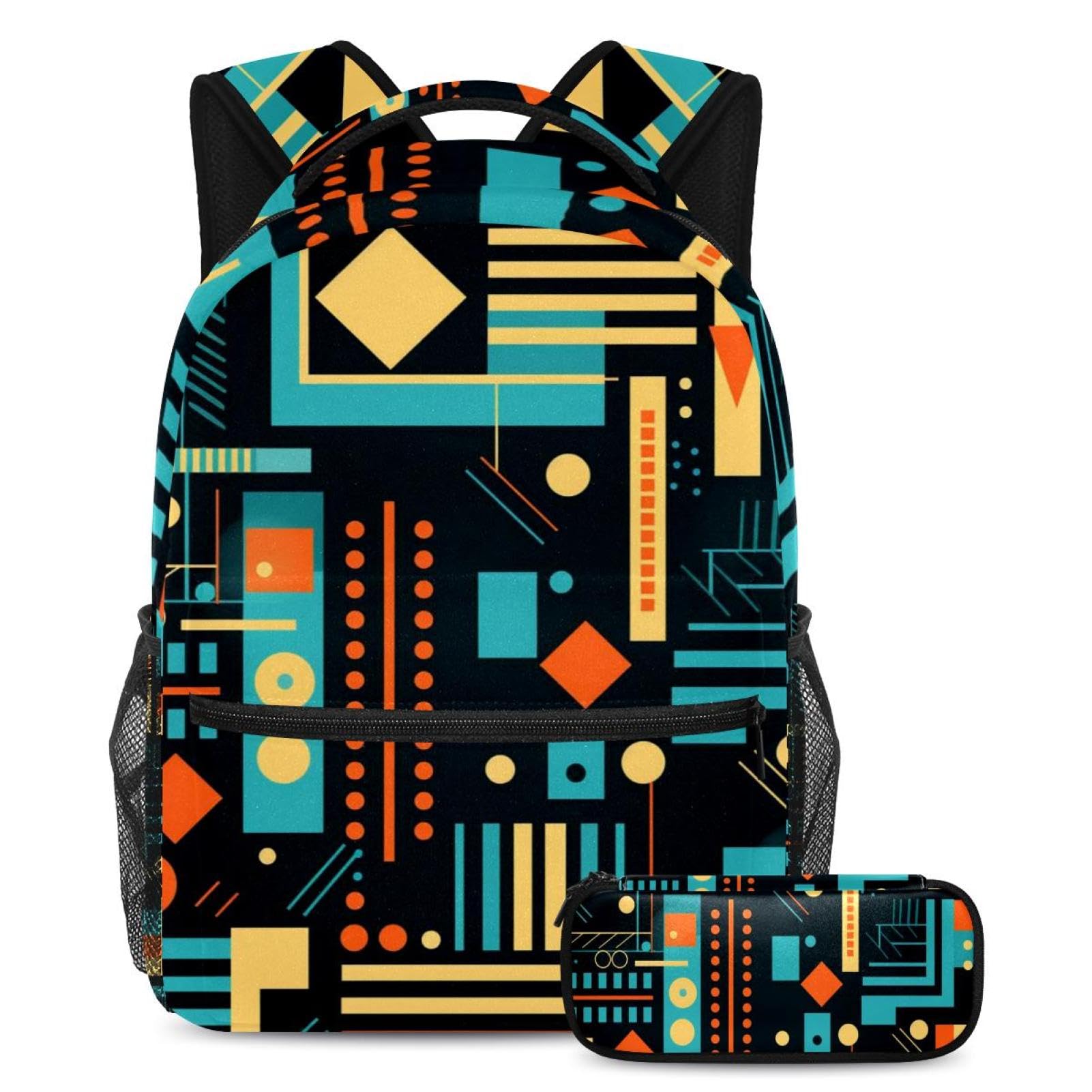 Sac d'école grande capacité multicolore avec sa trousse assortie - 7