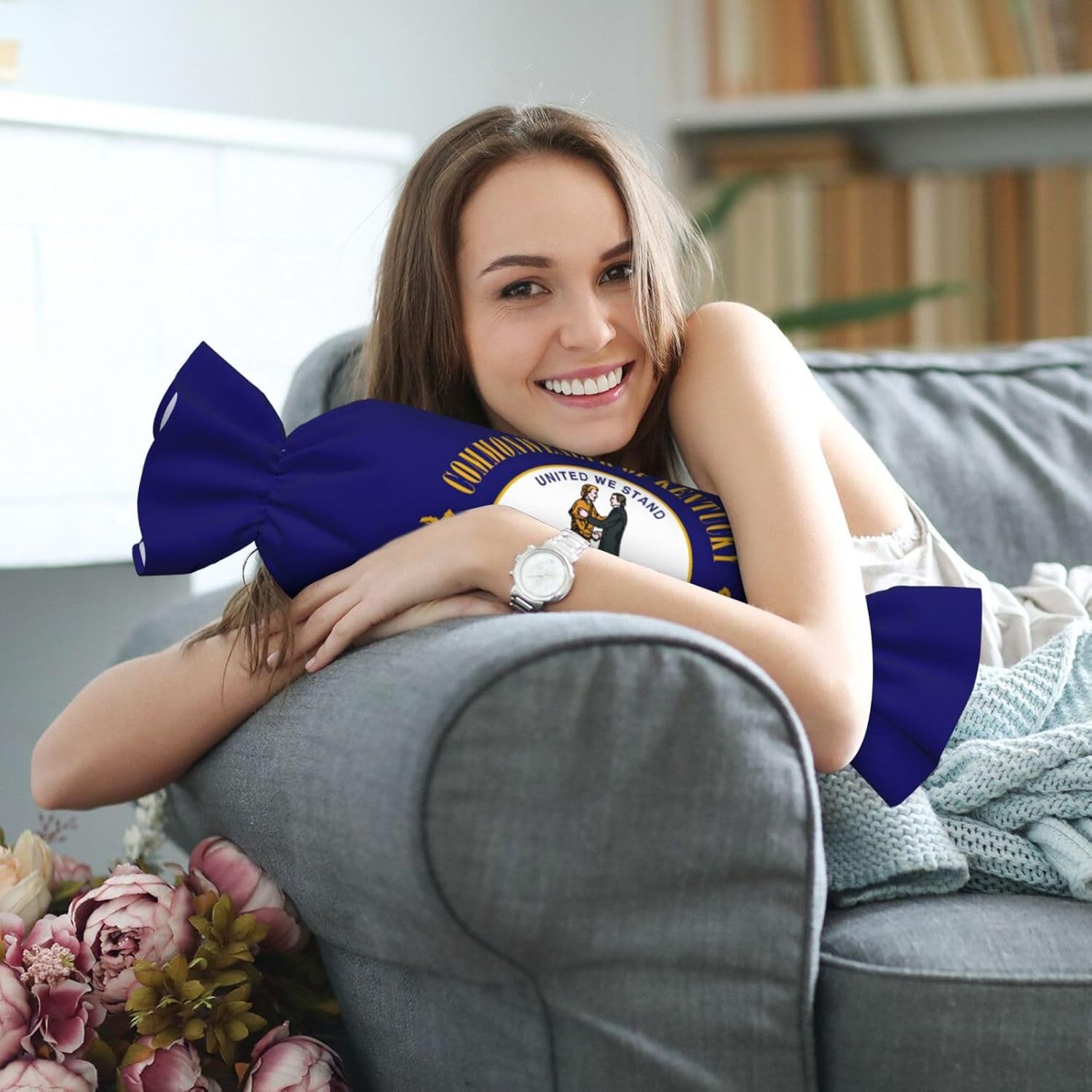 Kentucky State Flag Print Candy Cylindrical Pillow Eco-Friendly Round Bolster Bedroom Travel Versatile Use