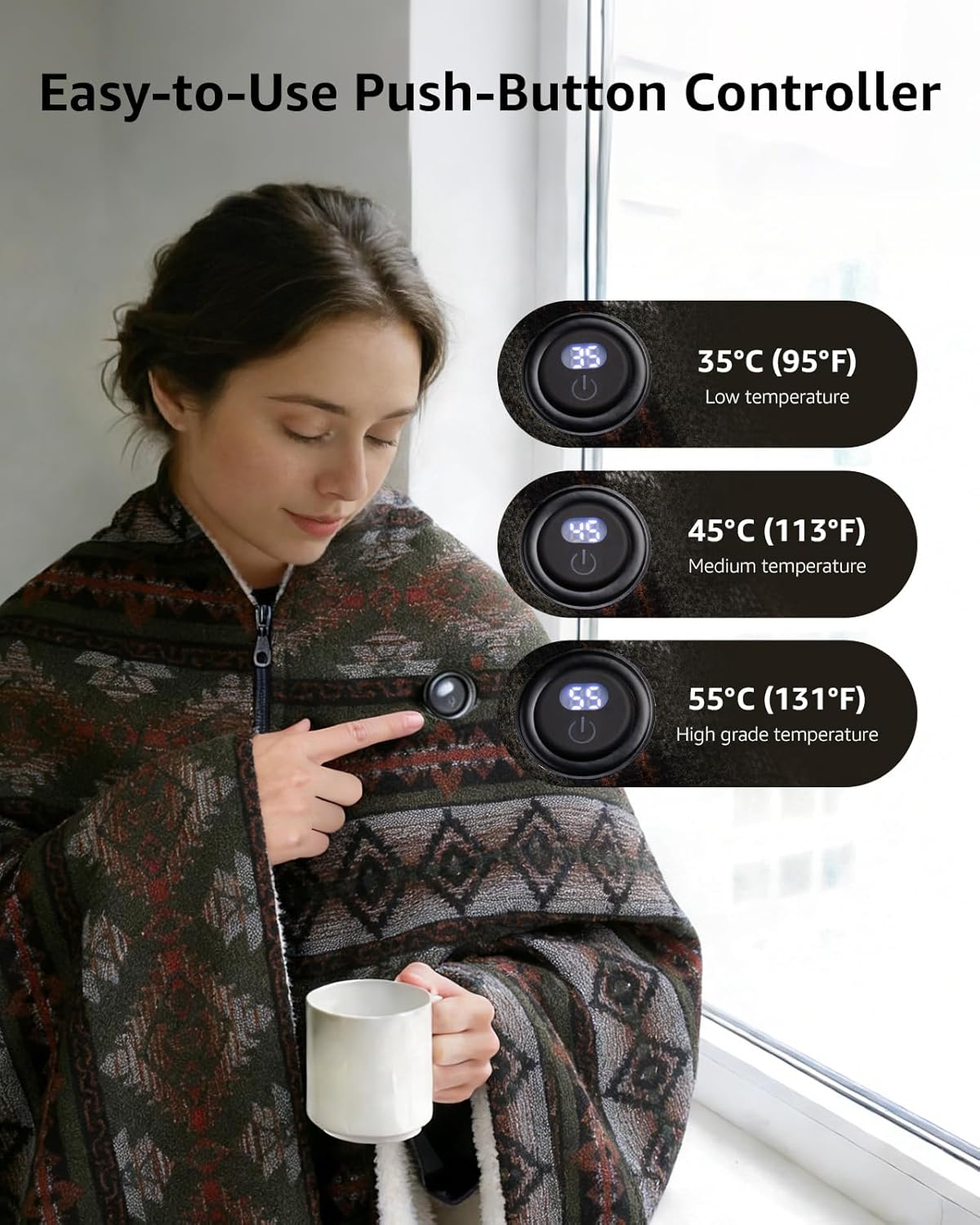 Heated Wearable Blanket, Faux Cashmere Electric Throw with 3 Heating Levels, USB Powered, Southwestern Pattern, 40x65 Inches (Green(Thick)) - Image 7