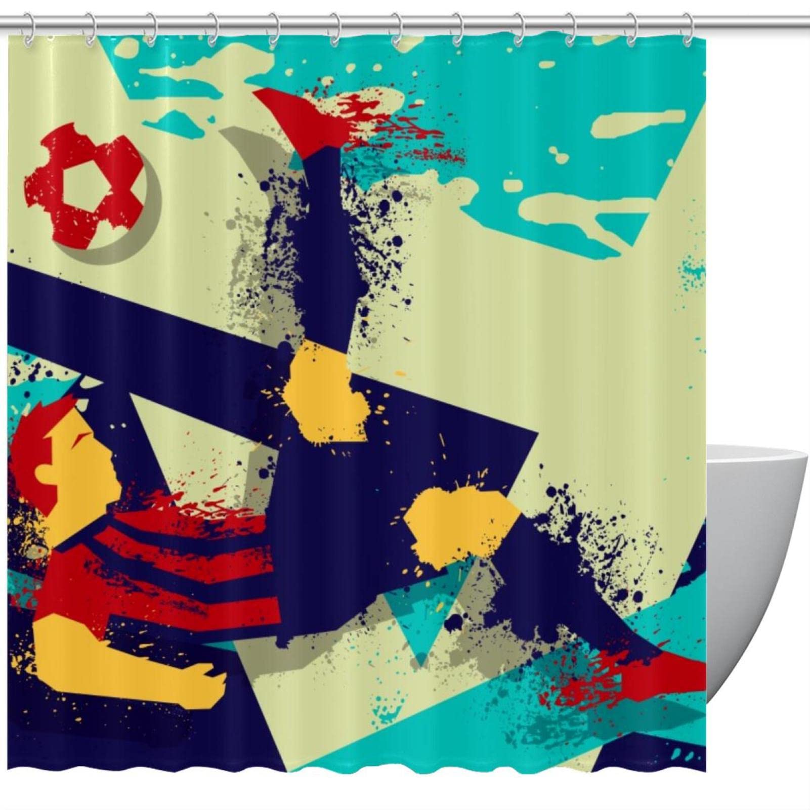 Rideau de douche moderne en tissu imperméable et motif artistique