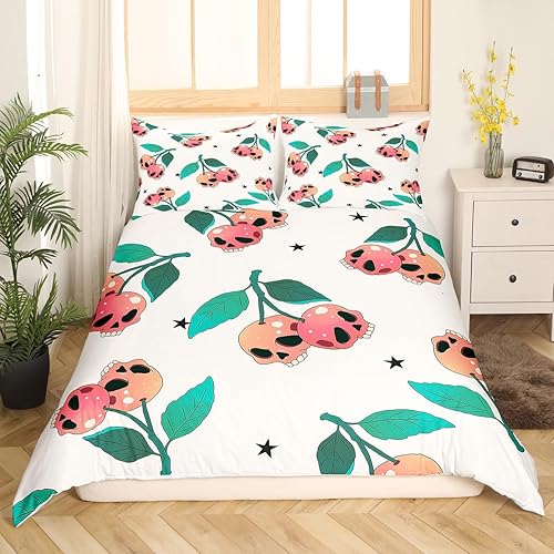 Miniatura 3 de Manfei Juego de funda de edredón de calavera de cerezo, tamaño matrimonial, funda de edredón con 2 fundas de almohada, juego de ropa de cama bohemio