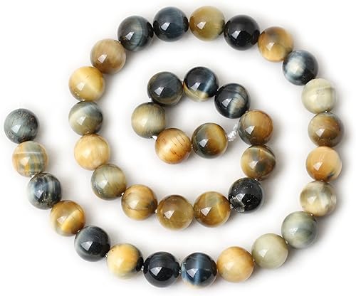 Miniatura 2 de CHEAVIAN 35 cuentas redondas sueltas de ojo de tigre natural de 0.394 in para hacer joyas, pulseras, collares, materiales en 1 hebra de 15 pulgadas