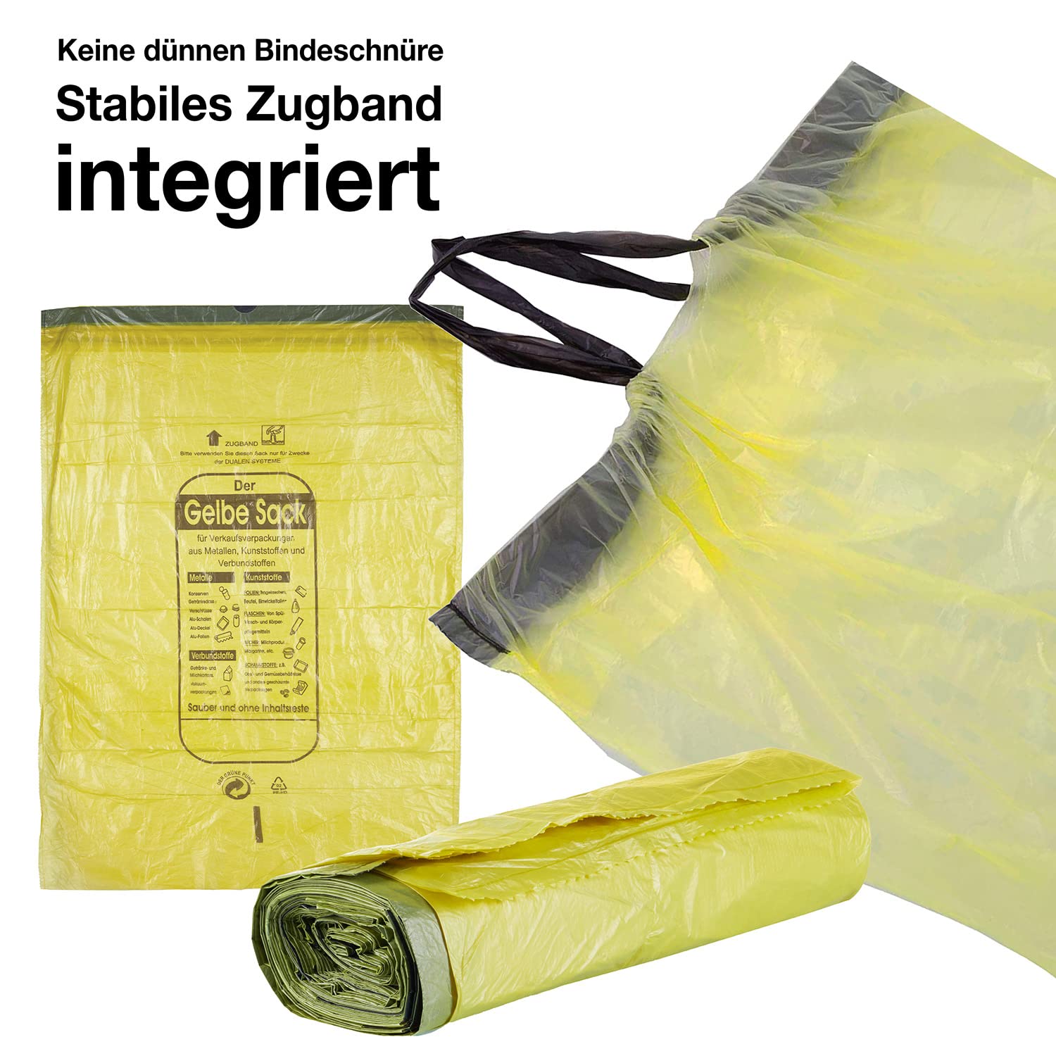 BigDean 10 Rollen Gelber Sack, Gelbe Säcke 90 Liter HDPE Gelb 13 Stück pro Rolle, insgesamt 130 Stück - ca. 60x87 cm plus 5 cm Umschlag 15my - Ideal für Mülltonnen, Mülleimer und Körbe