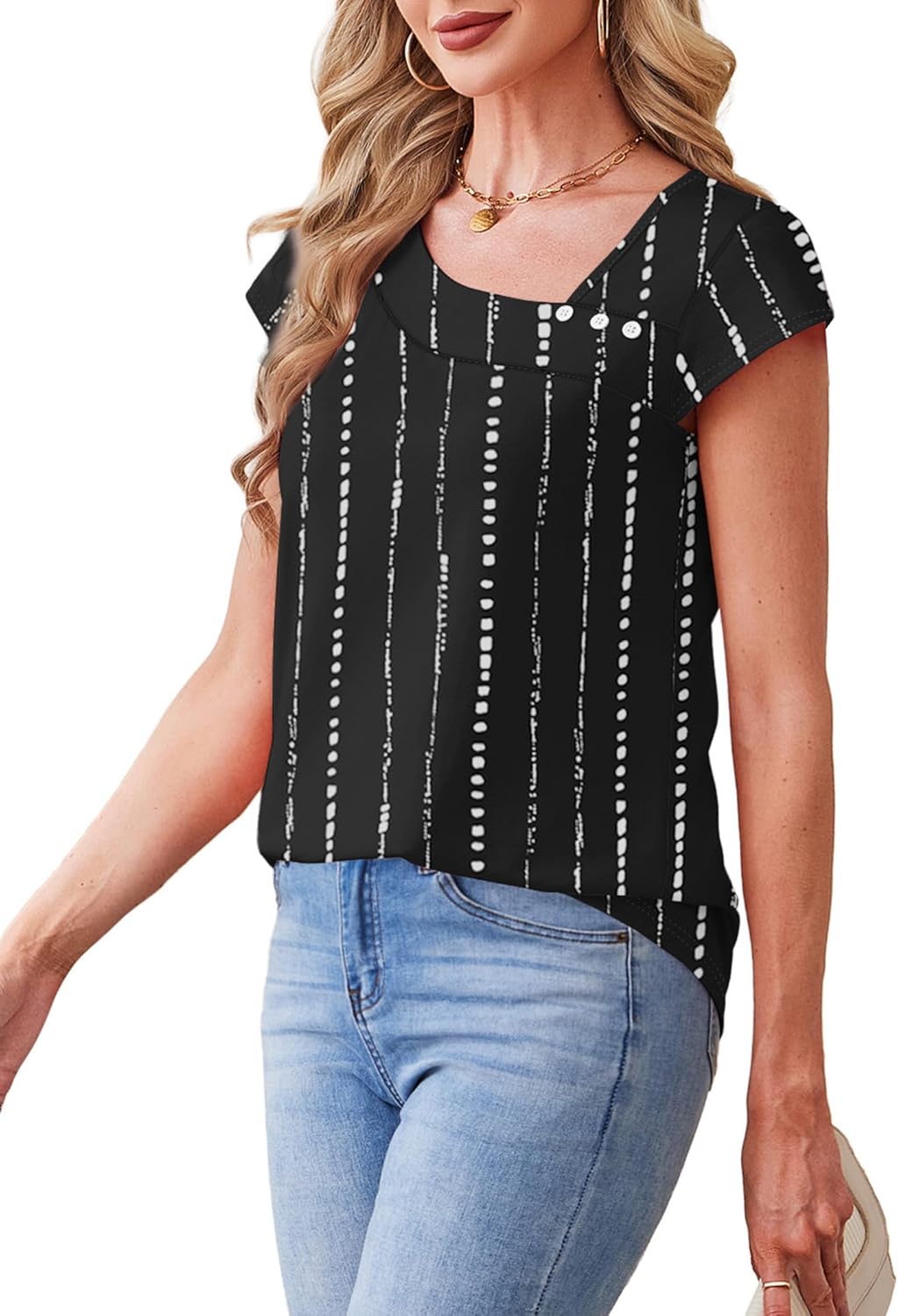 SAMPEEL Summer Tops for Women 2026 Trendy Cap Short Sleeve Shirts Dressy Casual Business Outfits Blouses Square Neck - Image 4