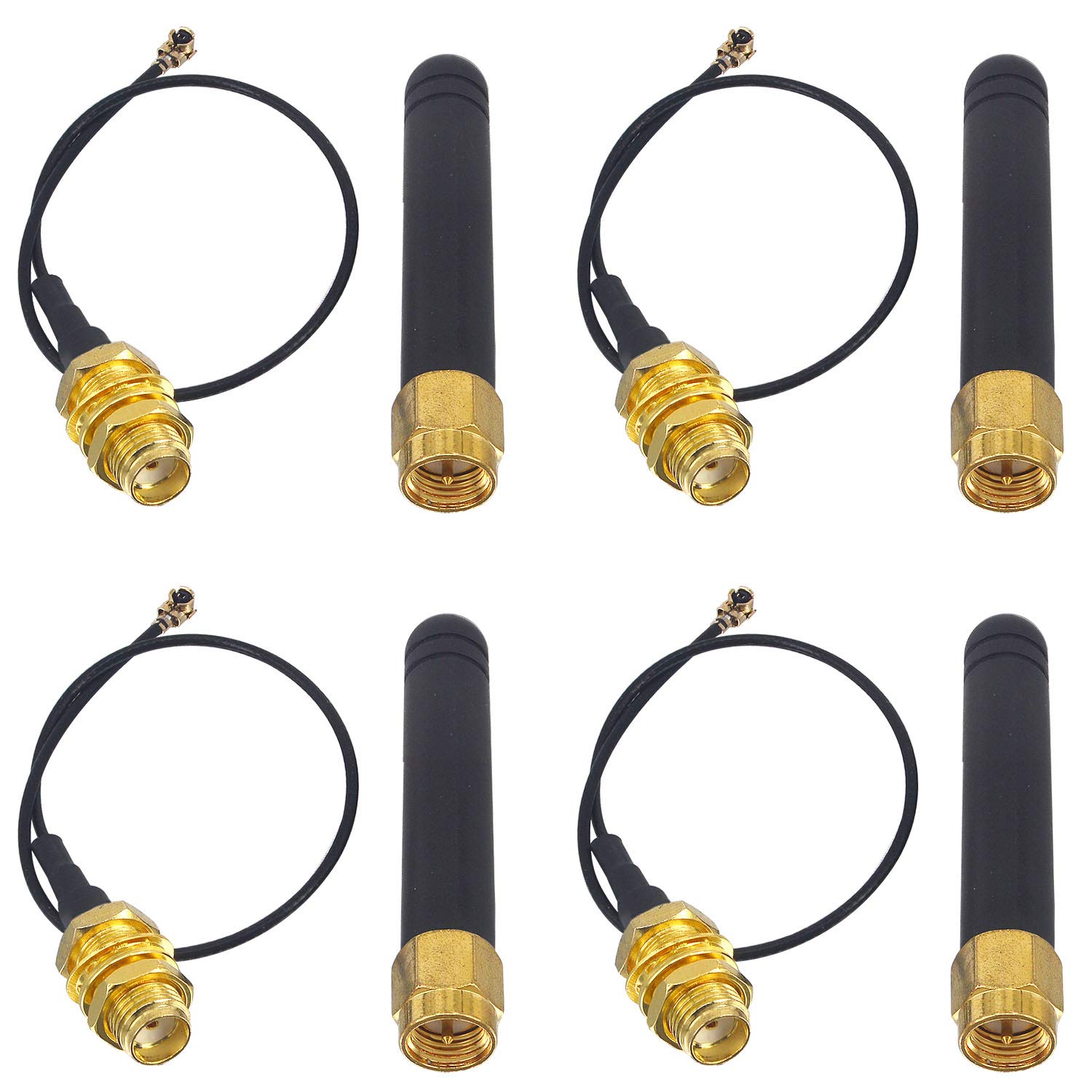 KaunostaMini WiFi Antenna Aerial 433MHz 144MHz 3DBI SMA Male Wireless Antenna with 15CM IPX1.13 to SMA Female Extension Cable for Wireless Router Transceiver Board (4-Pack)