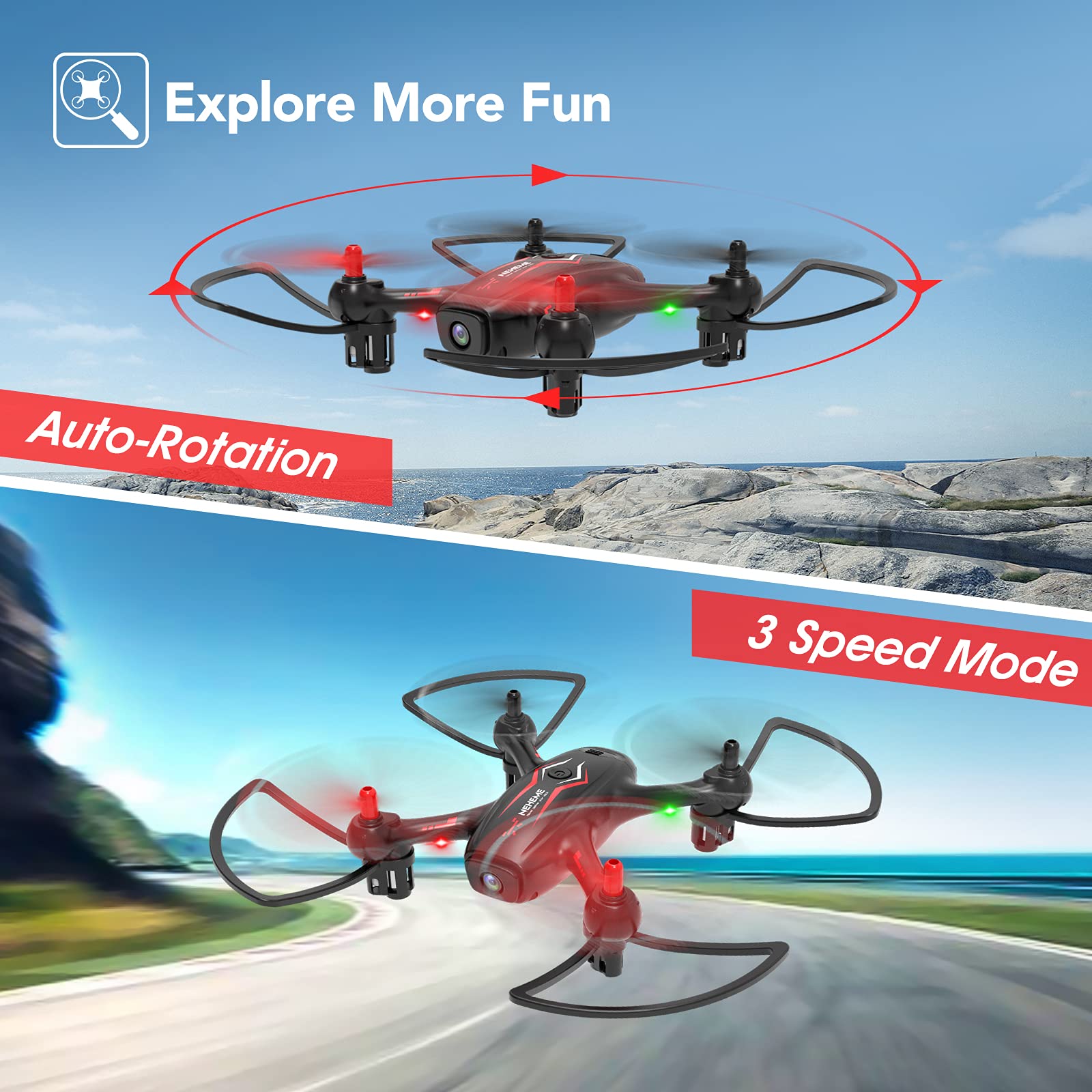 NEHEME NH530 Drones with Camera for Adults Kids, Mini Drone with 720P HD Camera, RC Quadcopter for Beginners with Gravity Sensor, Headless Mode, One Key Return/Take Off/Landing, Drone with 2 Batteries