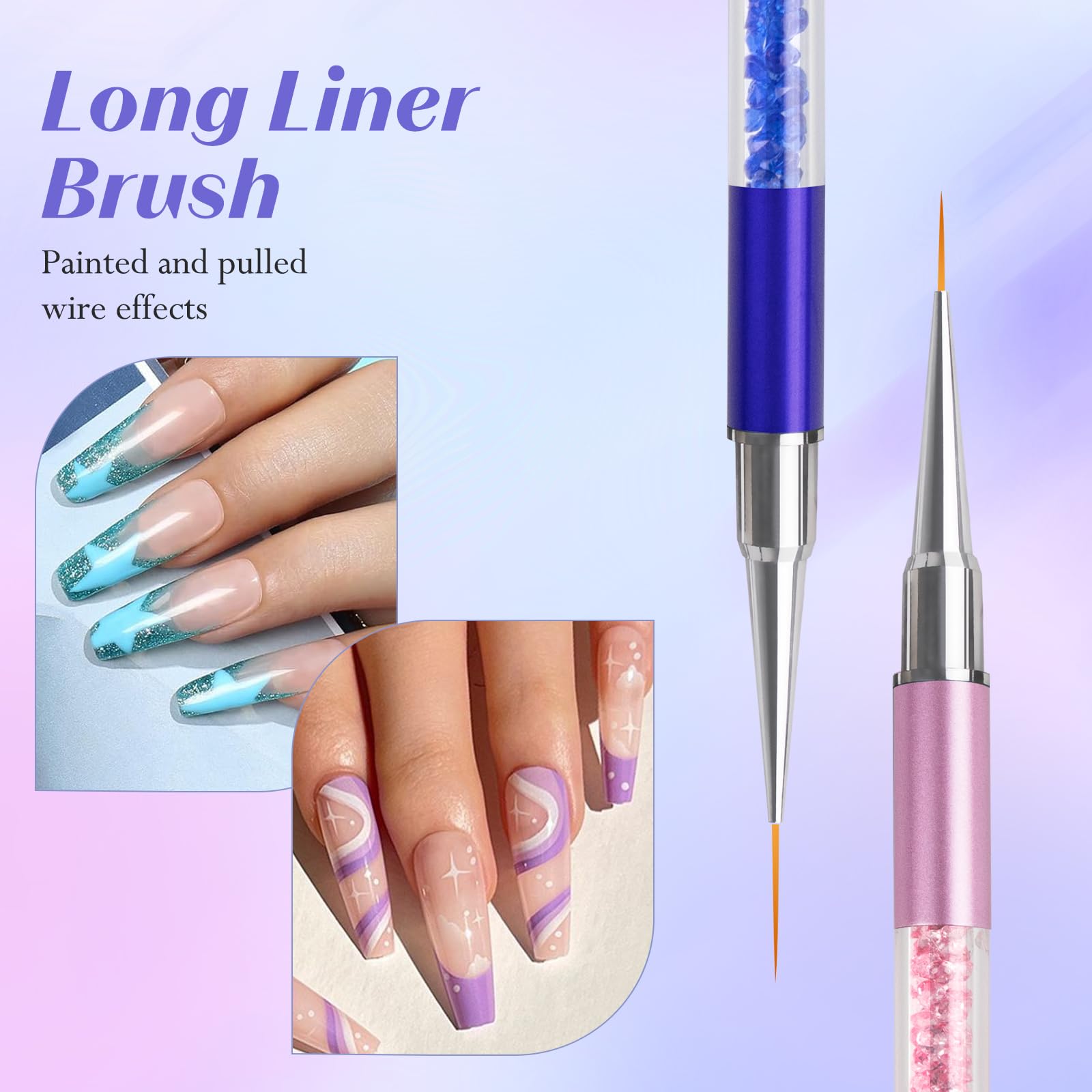 Pennelli per nail art, 5 pezzi, pennelli per nail art con pennello e penna fine per nail art per salone a casa, manicure fai da te (5/7/9/11/20 mm)