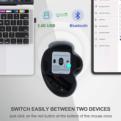 Miniatura 2 de Ratón vertical inalámbrico ergonómico, modo dual (2.4G USB + BT) 3 DPI ajustables (800-1200-1600) 6 botones verticales inalámbricos ratones ópticos
