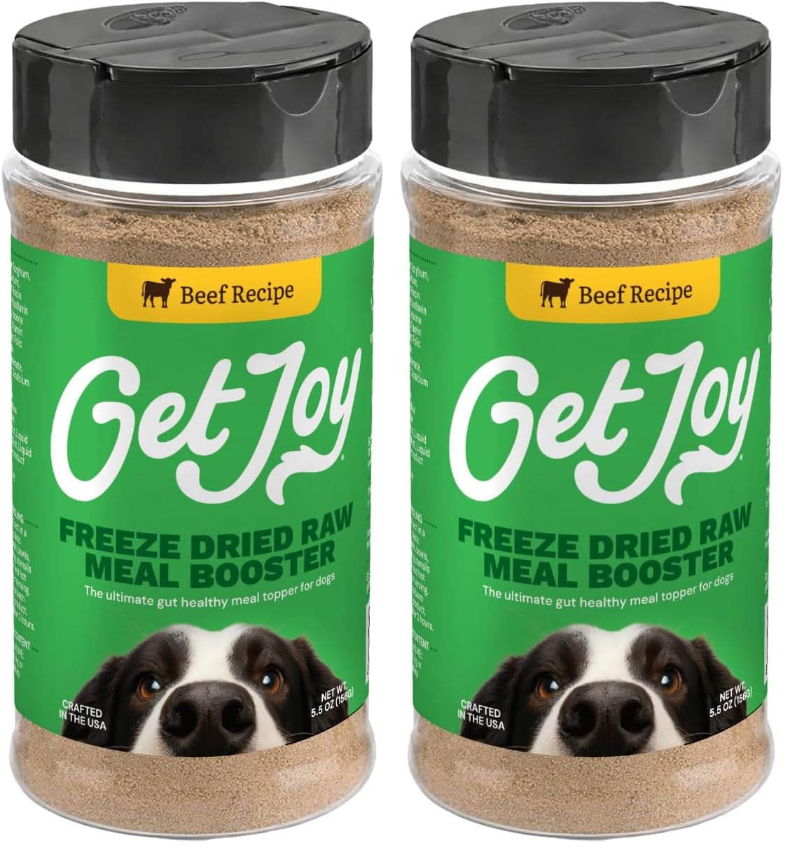 Get Joy Freeze Dried Raw Meal Booster, Beef Dog Food Topper, 5.5 oz | Sprinkle on kibble to tempt picky eaters. High protein raw mixer with prebiotics and probiotics for daily gut health.