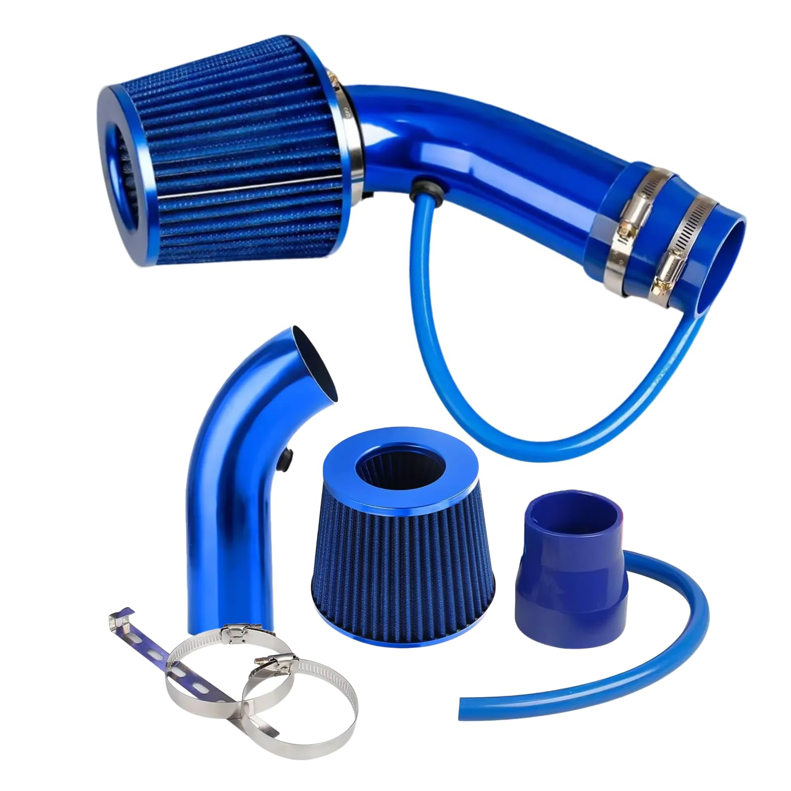 Kaltluftfilter（Blau），Direktfilter-Kit，Luftschlauch Durchmesser 76mm Luftansaugungssystem aus Kohlefaser mit Schlauch