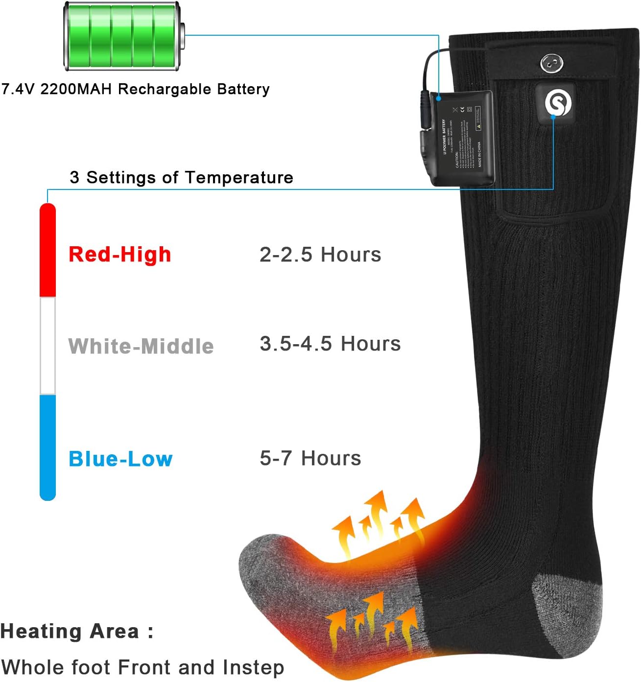 SNOW DEER Heated Socks,2022 Upgraded 7.4V Rechargeable Battery Electric Socks for Men Women,Winter Cold Weather Warm Socks for Huting Fishing Camping Hiking Skiing Foot Warmer : Sports & Outdoors