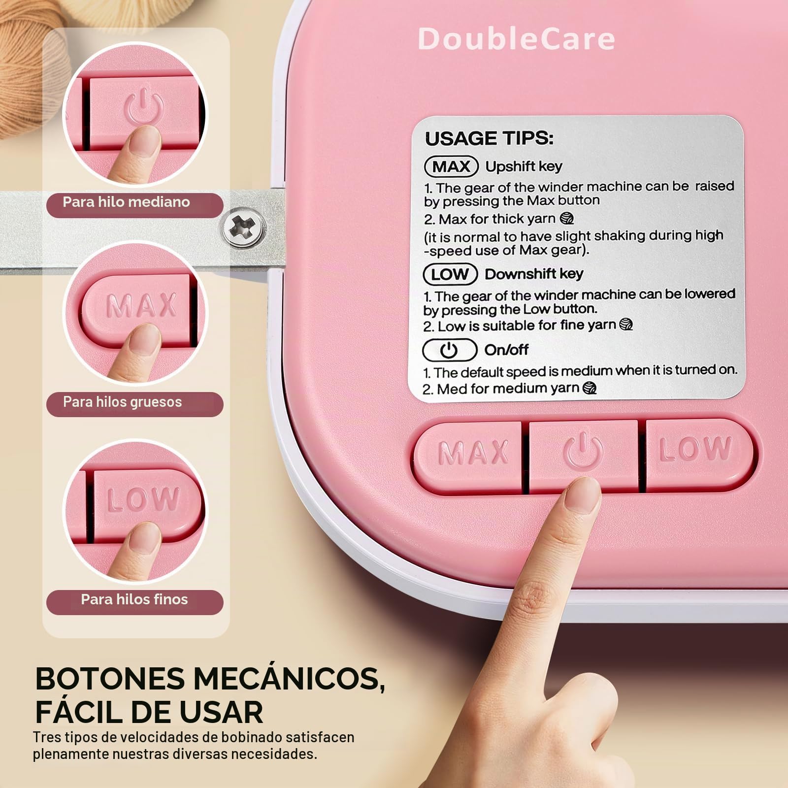 Bobinadora de Lana Eléctrica para Crochet de Alta Velocidad, Bobinadora Automática de Bolas de Hilo de Gran Capacidad Ajustable de 4 a 10 oz con Tres Velocidades Mejorada, Niladora de Hilo, Rosa
