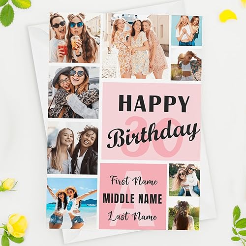 Tarjeta de cumpleaños personalizada con imagen, fotos personalizadas, tarjeta de feliz cumpleaños para mujeres, hombres, texto interior