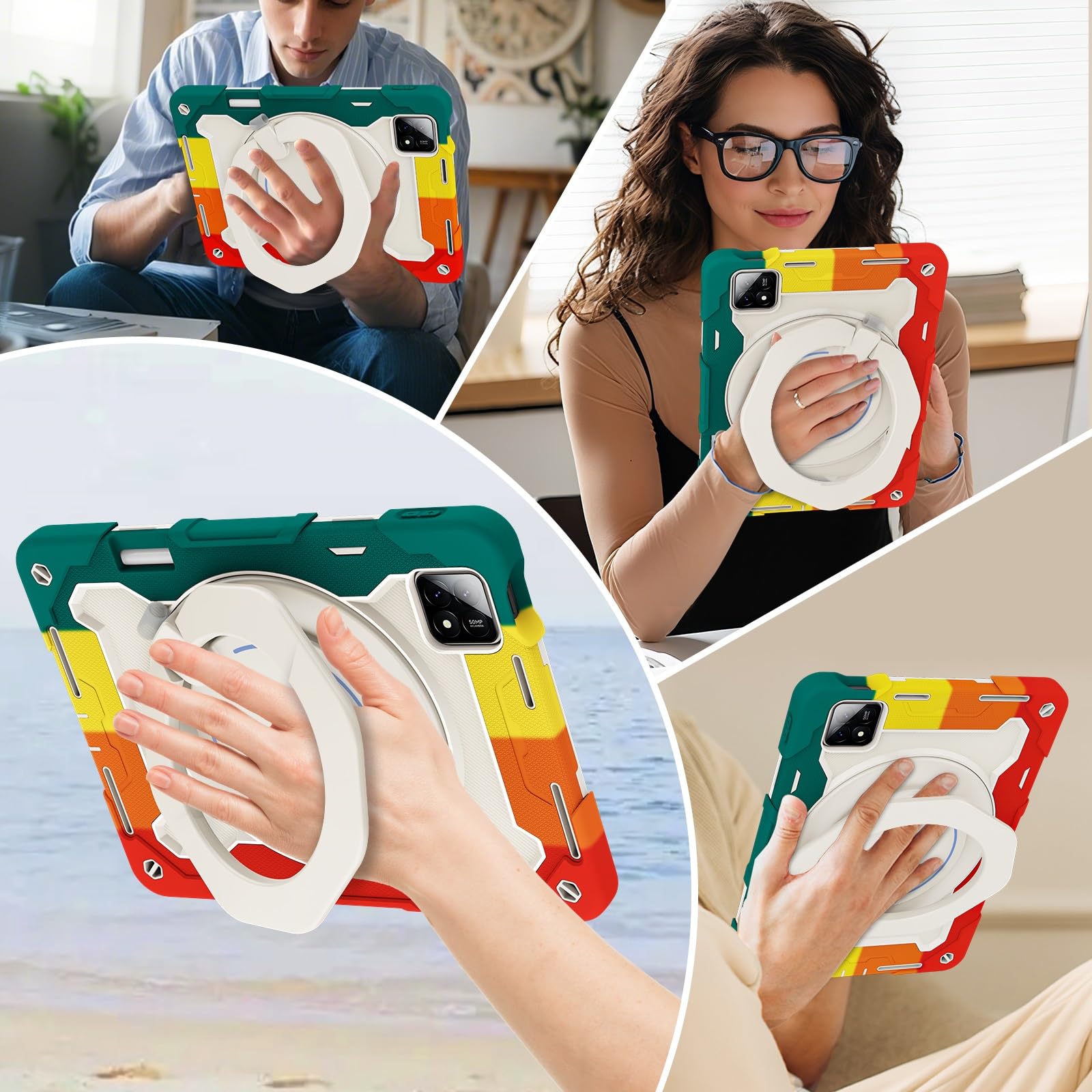 Custodia protettiva resistente per Xiaomi Pad 6S Pro 12,4 pollici (versione 2024), supporto girevole a 360°, tracolla, portapenne e anello per impugnatura, copertura antiurto per bambini e
