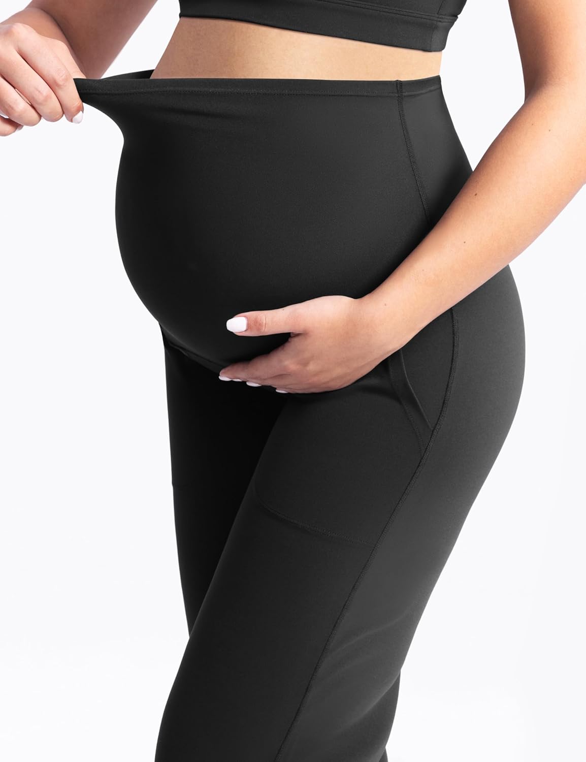 POSHDIVAH Women's Creamluxe Maternity Yoga Wide Leg Pants Petite/Regular/Tall Pregnancy Work Dress Sweatpants with Pockets - Image 6