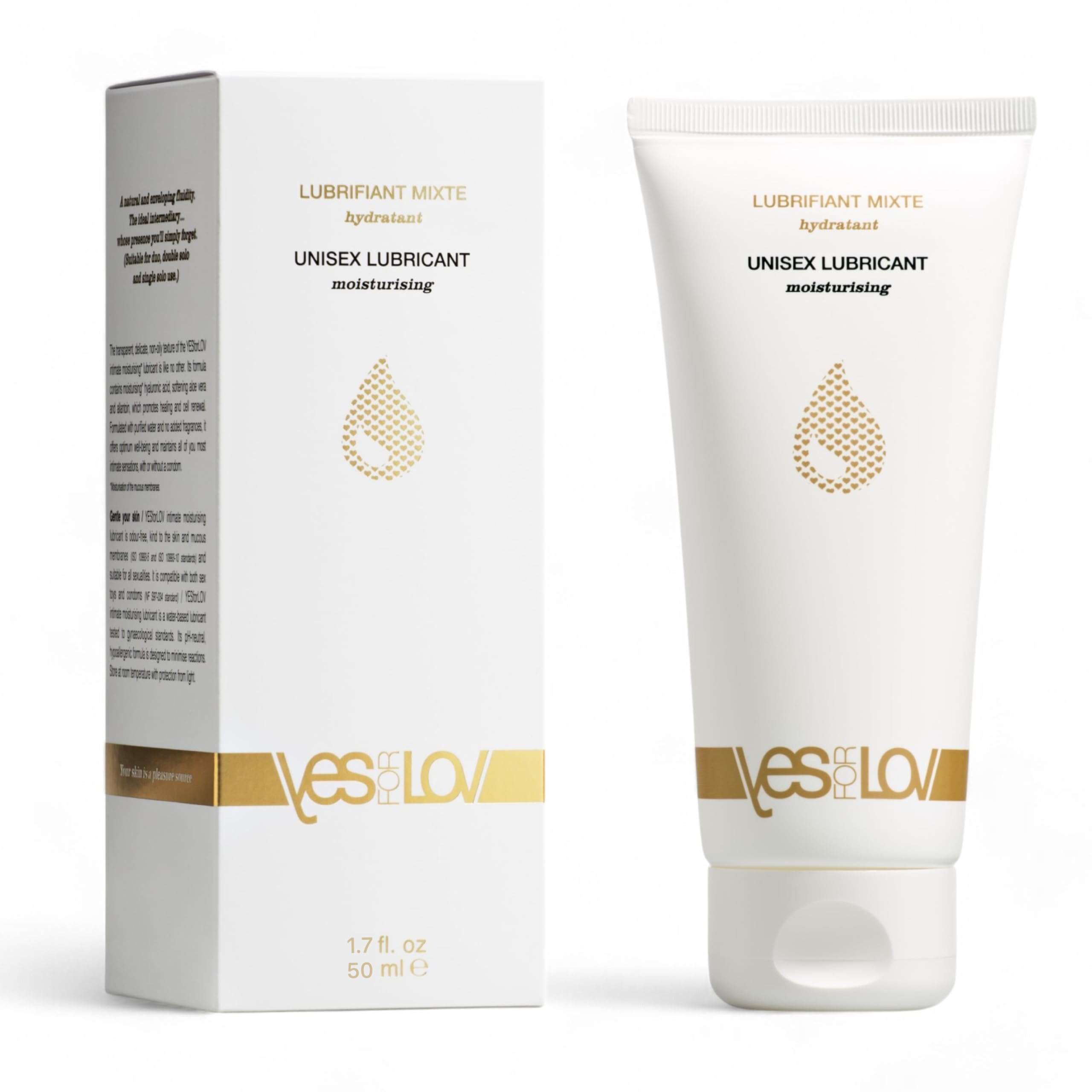 YESforLOV Lubrifiant Naturel Hydratant à Base d’Eau - Gel Lubrifiant Intime Enrichi en Acide Hyaluronique - Hypoallergénique, Non Collant, Sans Parfum - Fabriqué en France - 100 ml.