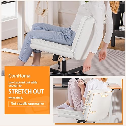 Miniatura 5 de COMHOMA Silla de oficina con patas cruzadas con ruedas, silla de escritorio de oficina sin brazos, sillas modernas para computadora de tocador para