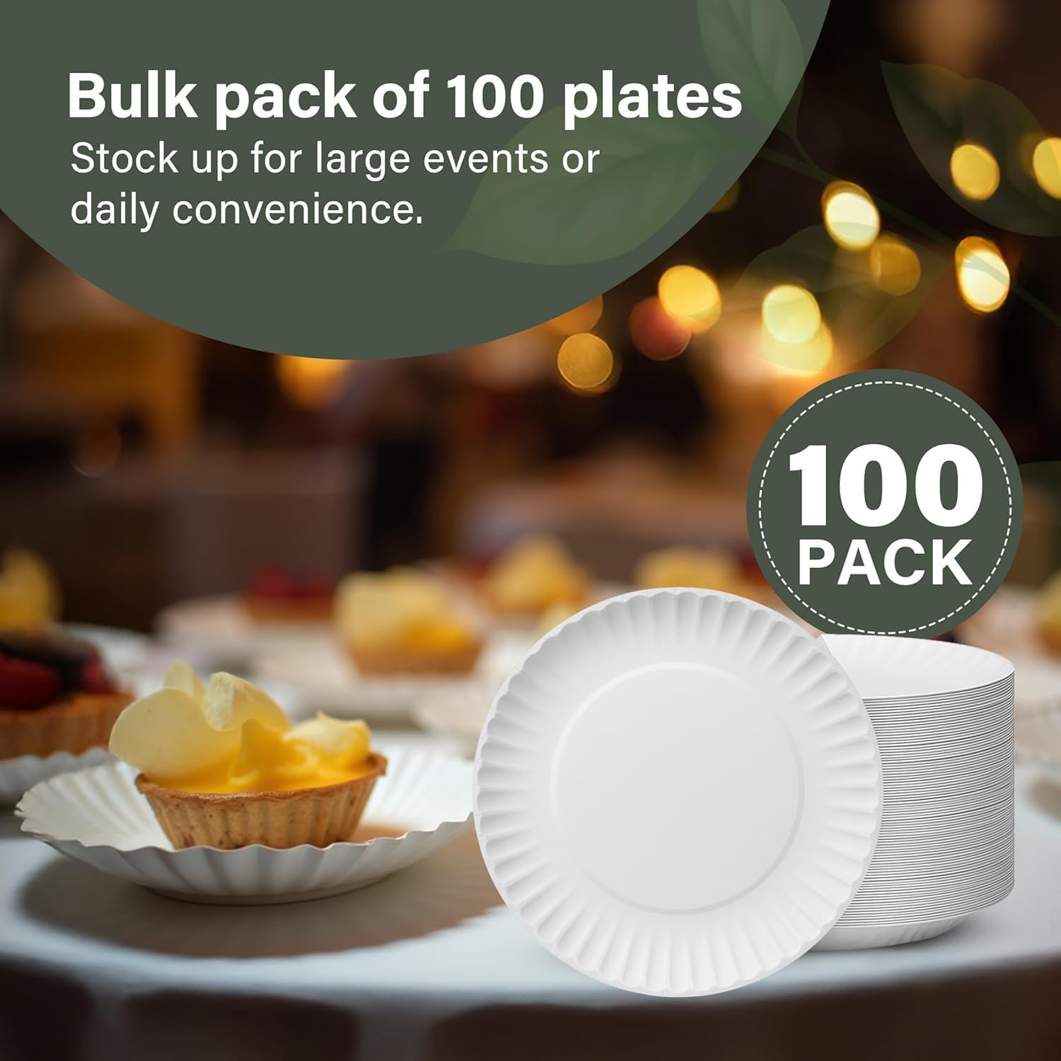 100-Pack of 9-inch Disposable Paper Plates 23cm White 100% Compostable Biodegradable Party Paper Plate Perfect for Everyday use, Ideal for BBQ's, Parties and Events