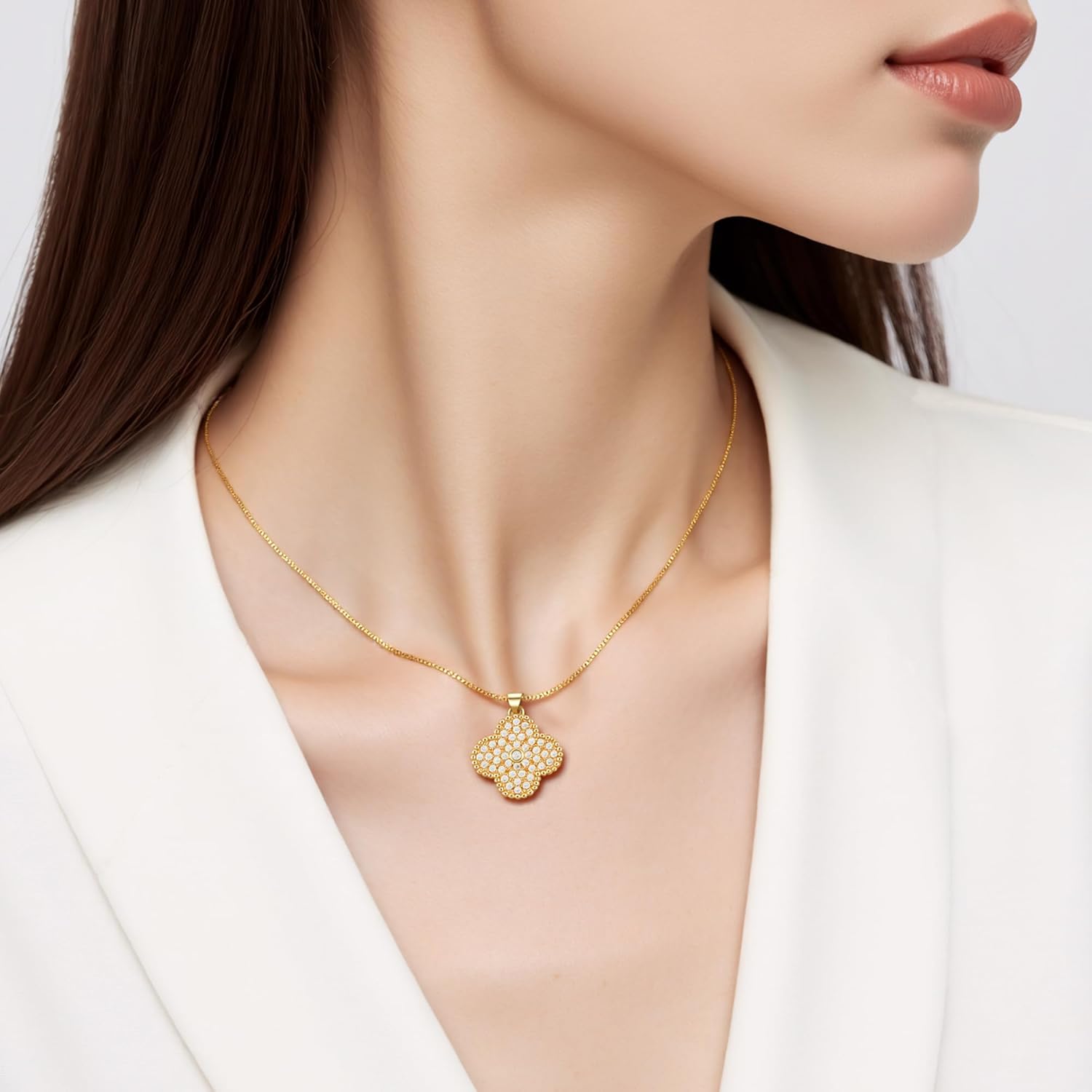 Diamond Four Leaf Clover Necklace for Women, 18K Gold Plated Adjustable Chain with Sparkling CZ Pendant, Elegant and Lucky Fashion Jewelry, Gifts for Women - Image 4