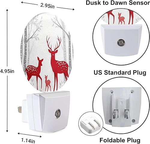 Miniatura 3 de LEDLAMP3009 - Luz nocturna con enchufe de ciervo, árbol de abedul de invierno, cuerno, vida silvestre, lámpara de noche de Navidad, sensor
