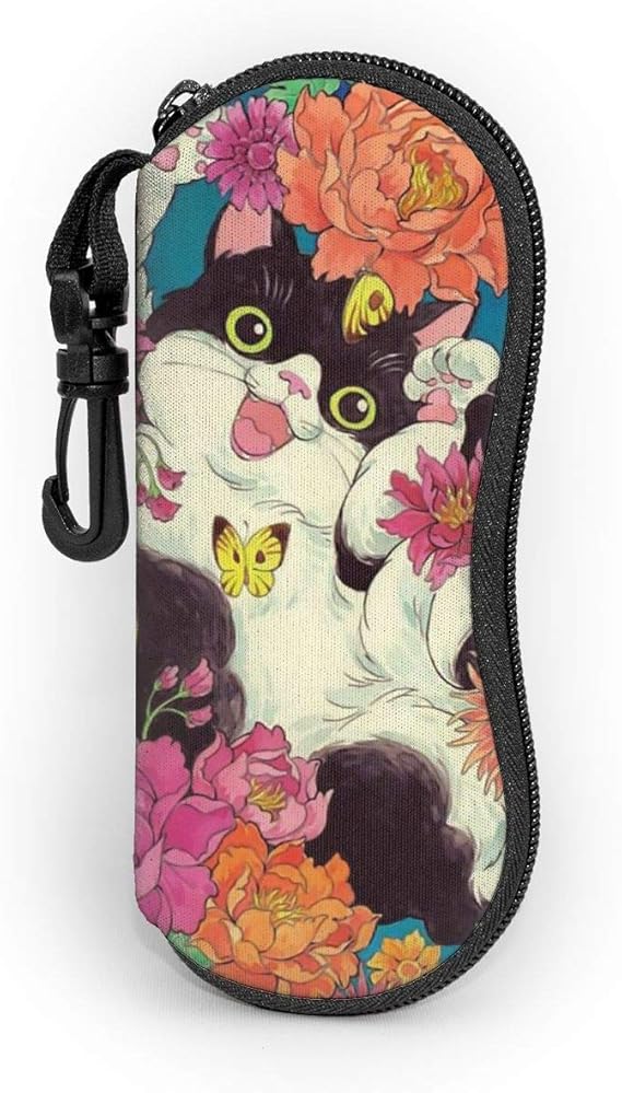 Amazon メガネケース 眼鏡ケース かわいい猫と花 おしゃれ 眼鏡入れ 大容量 軽量 防滴可能 擦り傷防止 メガネポーチ 小物入れ 持ち運び便利 ファスナー式 めがねケース 文房具 中学生 高校生 眼鏡小物 通販