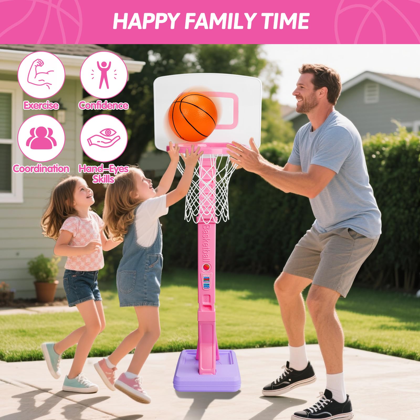 Cesto de baloncesto para niños, juguete interior y exterior a partir de 2 3 4 años, cesto de baloncesto ajustable en altura 70-137cm con pelotas de baloncesto y bomba, juguete para niños, regalo para