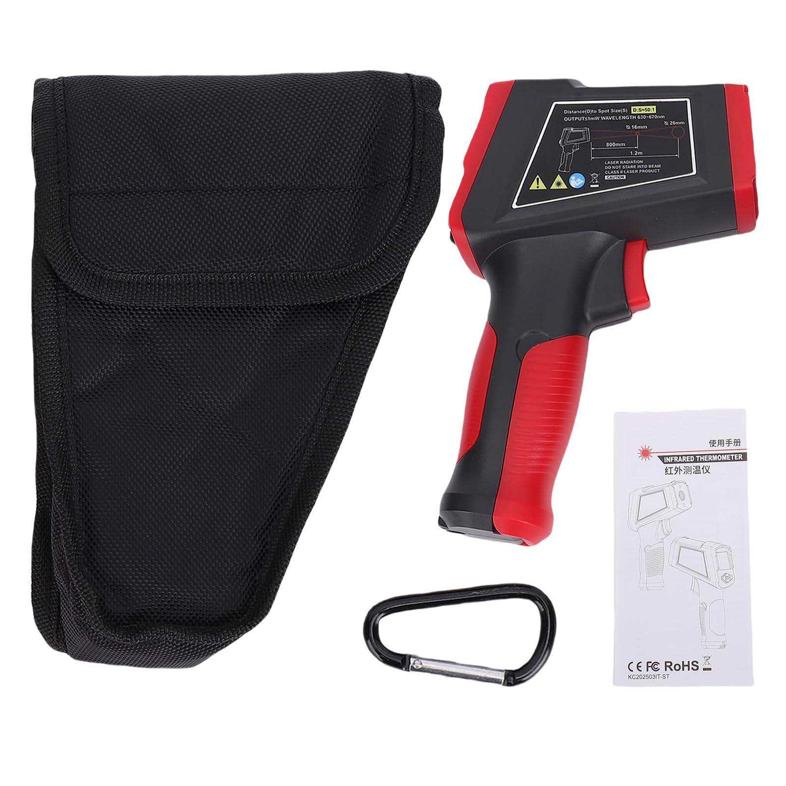 ViaGasaFamido Termómetro Infrarrojo, Material ABS con Retroiluminación LCD, Herramienta de Medición de Temperatura sin Contacto para Uso en Cocina y Automoción (KM-IT1650ST -50~1650°C (orientación